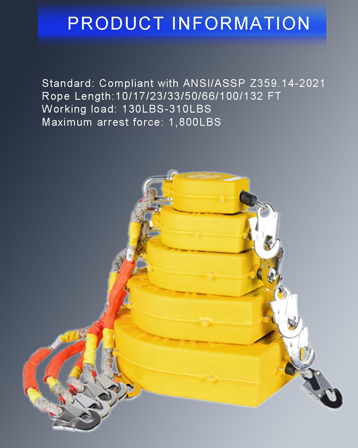 66FT RTOVZON Self-Retracting Lifeline with Dual Alloy Steel Hooks | Heavy Duty Fall Protection Safety Lanyard | OSHA-Compliant Retractable Steel Wire Rope for Roofing & Construction Work | Ideal for Roofers, Window Cleaners & Industrial Workers