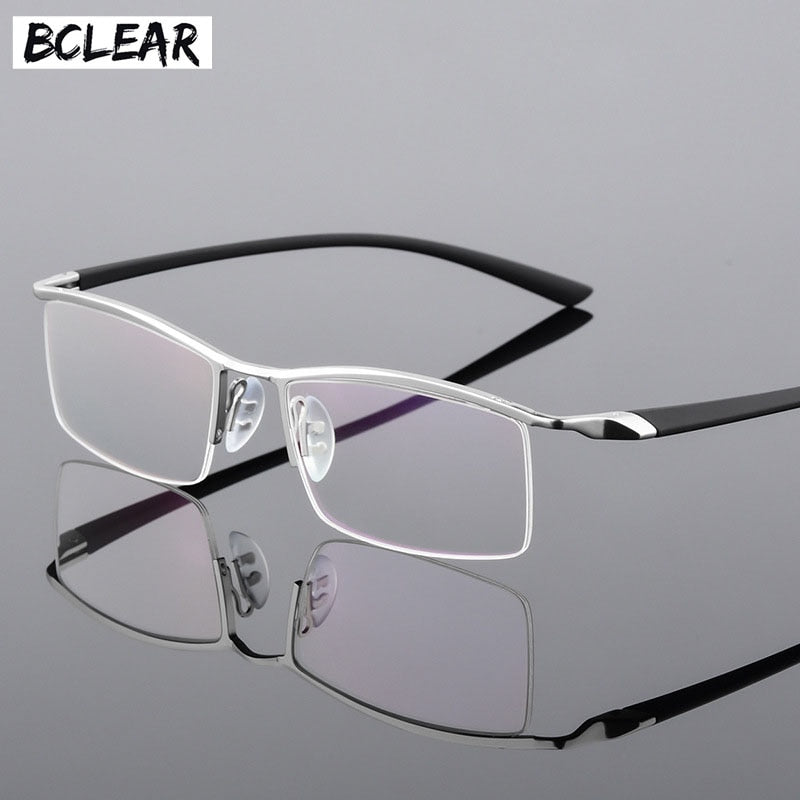 Bclear Men's Browline Semi-Rimless Eyeglasses - Lightweight Alloy Frame (Model 8190) | Classic Retro Style for Work, Reading & Daily Wear