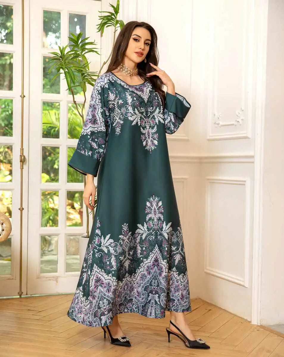 Hotfix Rhinestone Eid Caftan Dress for Women - Elegant Kaftan Jalabiya for Parties, Weddings & Special Occasions