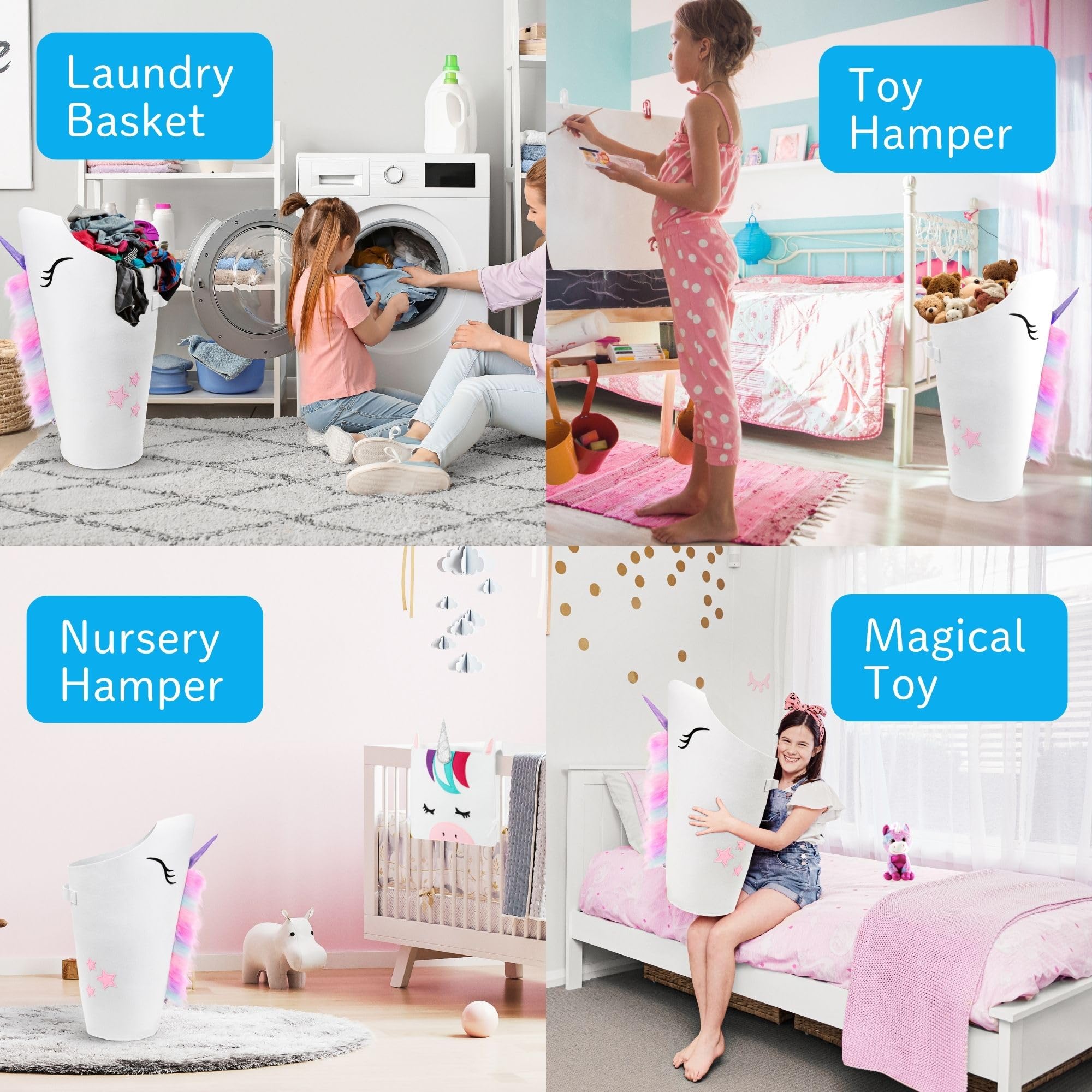 **Pikl Girls Laundry Hamper - Patented Unicorn Design, Durable Kids Hamper with Carry Handle | Perfect for Bedroom, Nursery, or Playroom Organization | Cute Unicorn Decor & Storage Basket**
