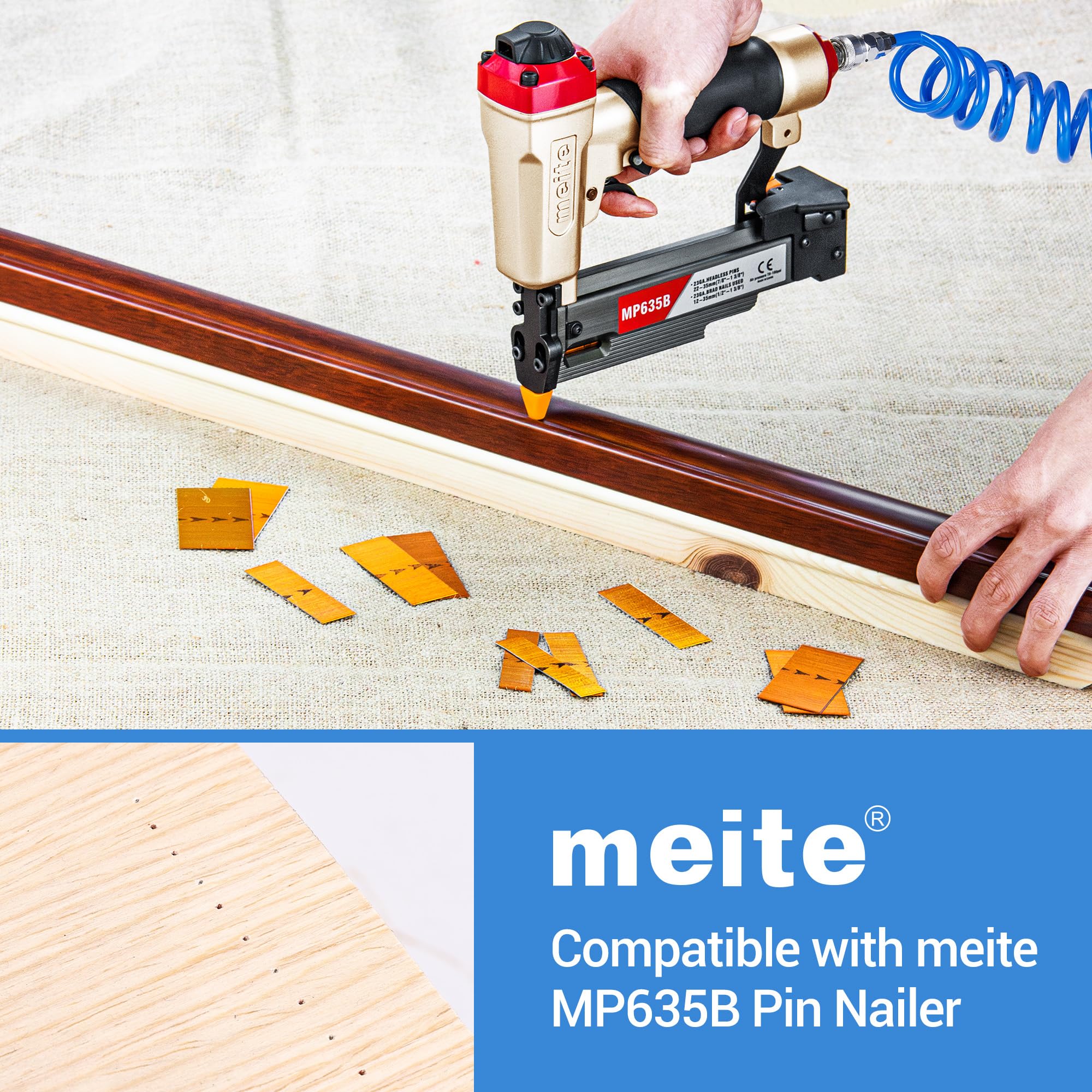 Meite 23 Gauge 1-3/8 Inch Copper Plated Headless Pin Nails for Pin Nailer - 3 Boxes (1500 Pcs) - Perfect for Fine Woodworking, Trim Work, Cabinet Making and Furniture Repair