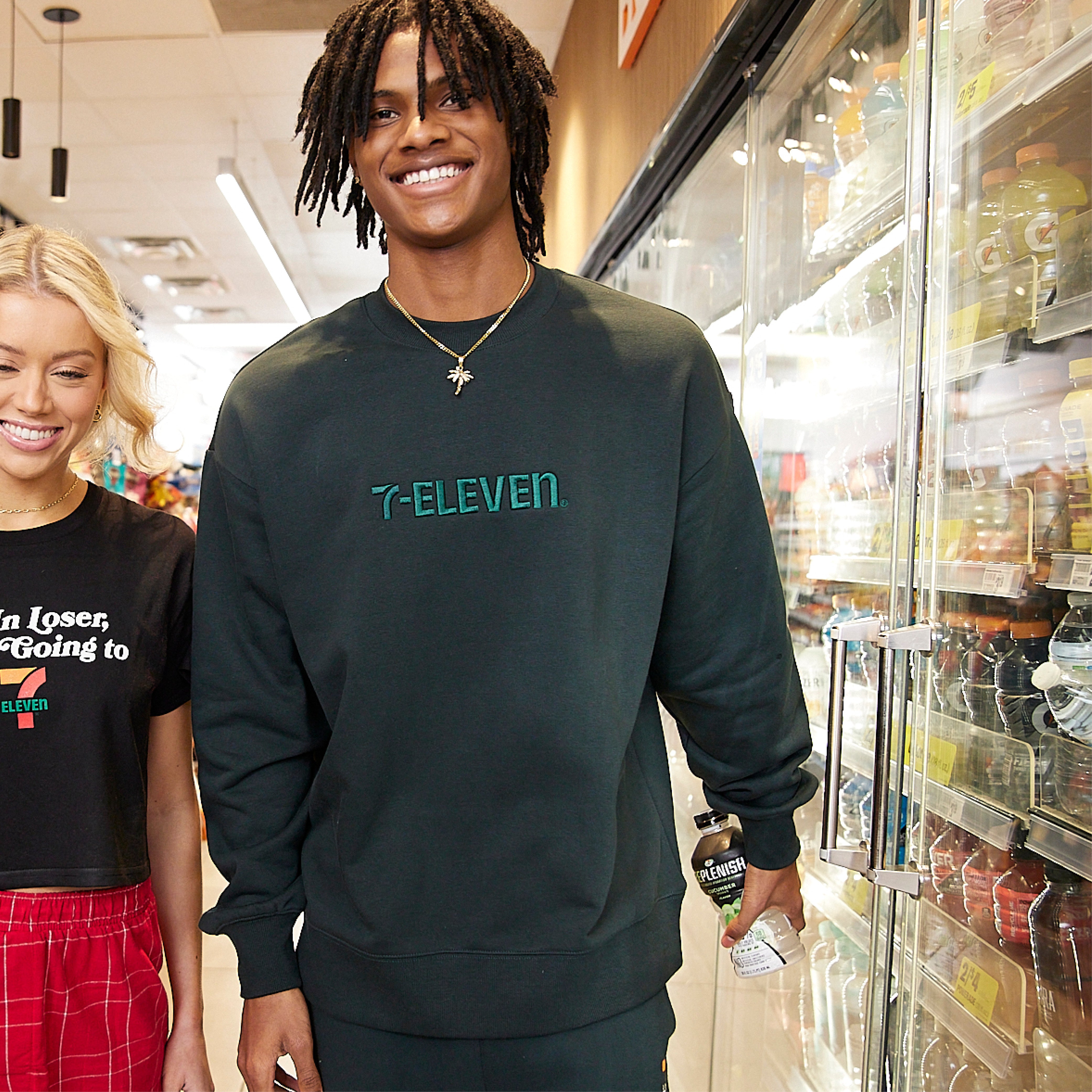 7 Eleven® Embroidered Logo Crewneck Sweatshirt - Pine Green Unisex Pullover for Casual Wear & Street Style Fashion