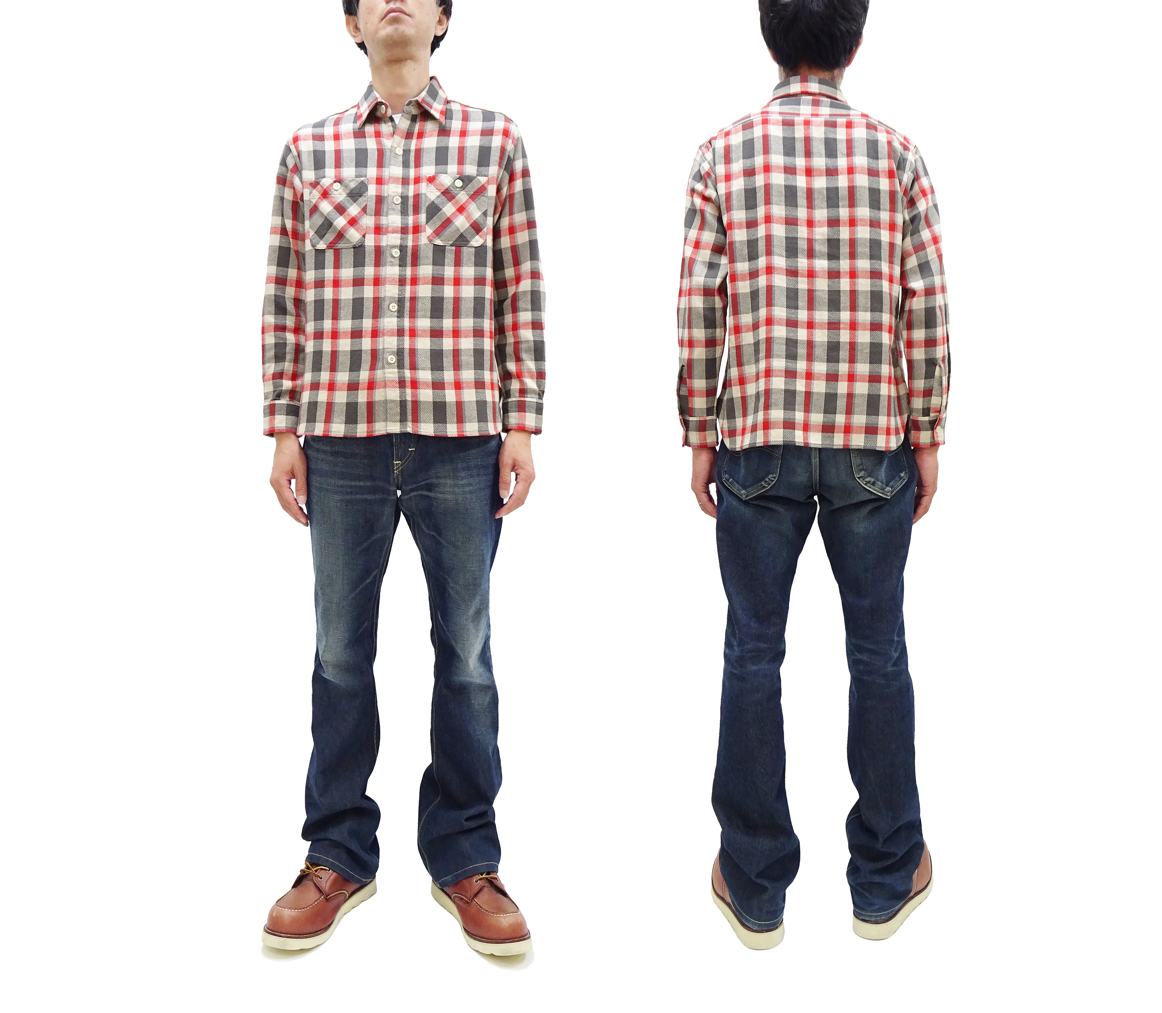 Men's Mediumweight Cotton Twill Long Sleeve Button-Up Work Shirt - Sugar Cane Plaid Pattern (SC29361) in Off White - Perfect for Casual Wear, Outdoor Work & Fall Layering