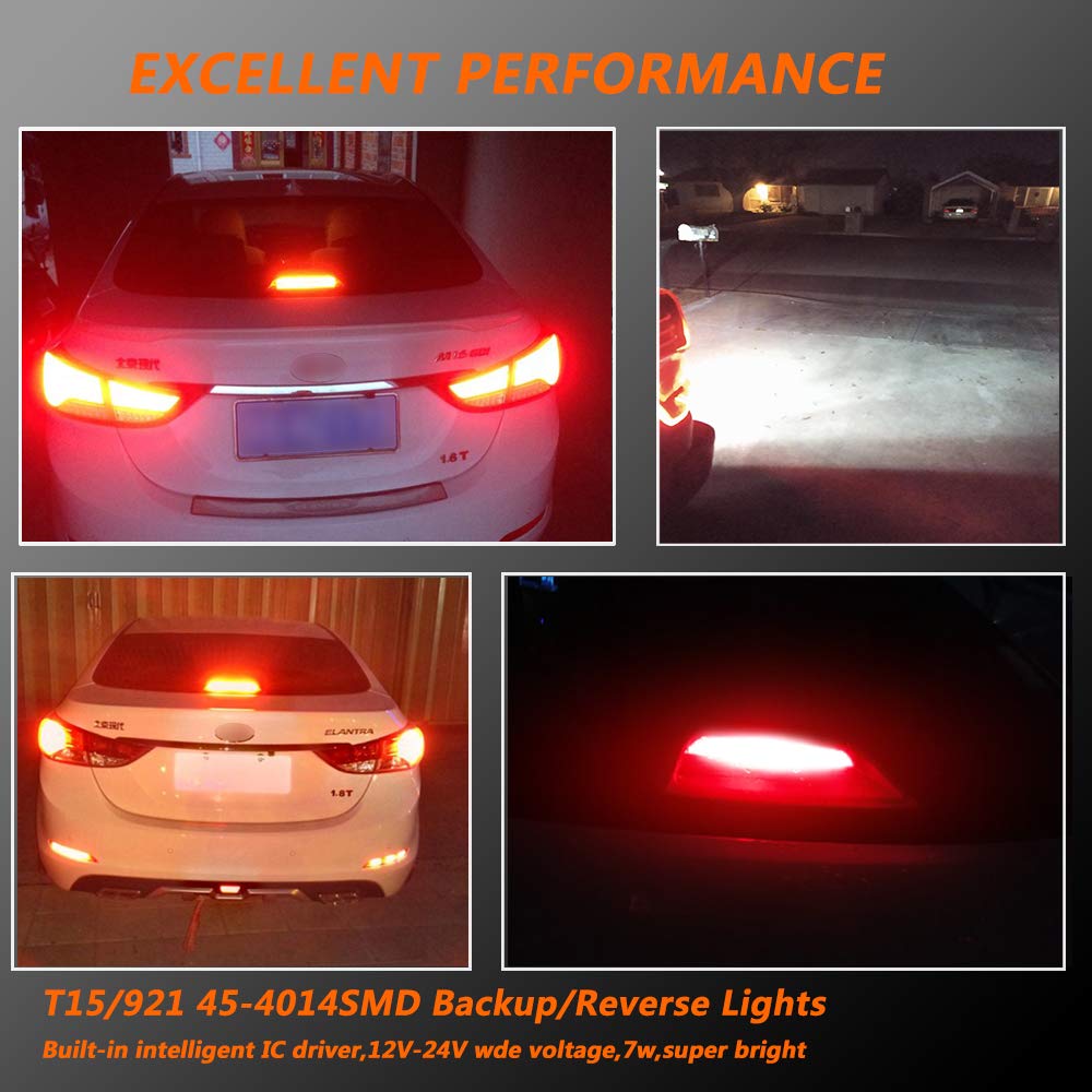 4PCS Brilliant Red 921 T15 912 W16W LED Brake Lights - Error Free 45SMD-4014 Chipsets - Compatible with 912 921 906 Bulbs - For Car, Truck Backup, Reverse, Tail & 3rd Brake Lights - Perfect for Night Driving & Enhanced Safety