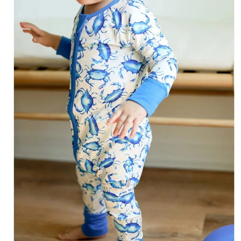 Premium Blue Crab Double Zipper Bamboo Sleeper for Baby - Soft & Breathable Infant Sleepwear for Comfortable Nights | Perfect for Nursery, Travel & Bedtime