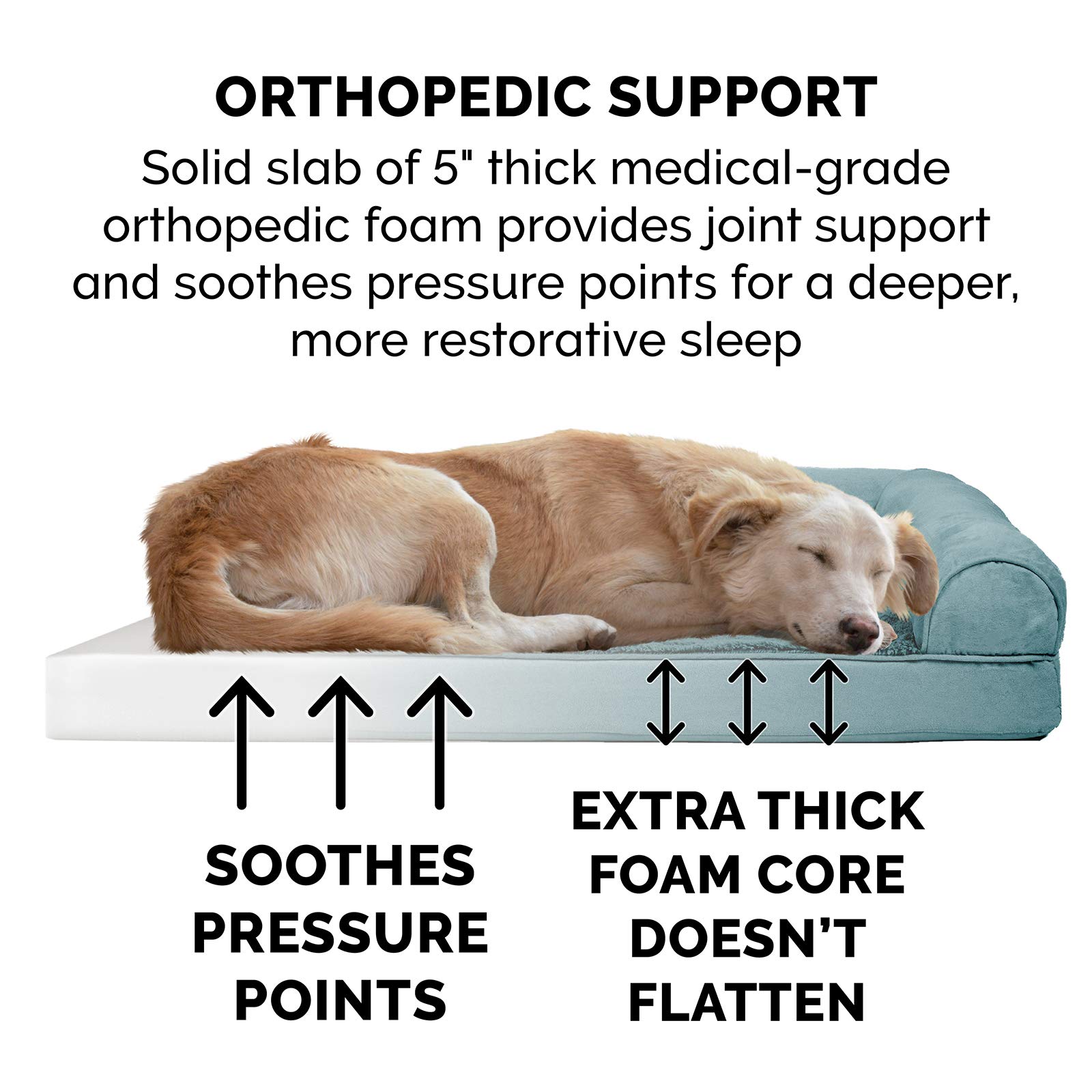 Furhaven Orthopedic Dog Bed for Large Dogs - Plush & Suede Sofa with Removable Bolsters & Washable Cover - Supports Up to 125 lbs - Jumbo Plus/XXL Size - Perfect for Arthritis Relief & Comfortable Sleeping in Living Room or Bedroom