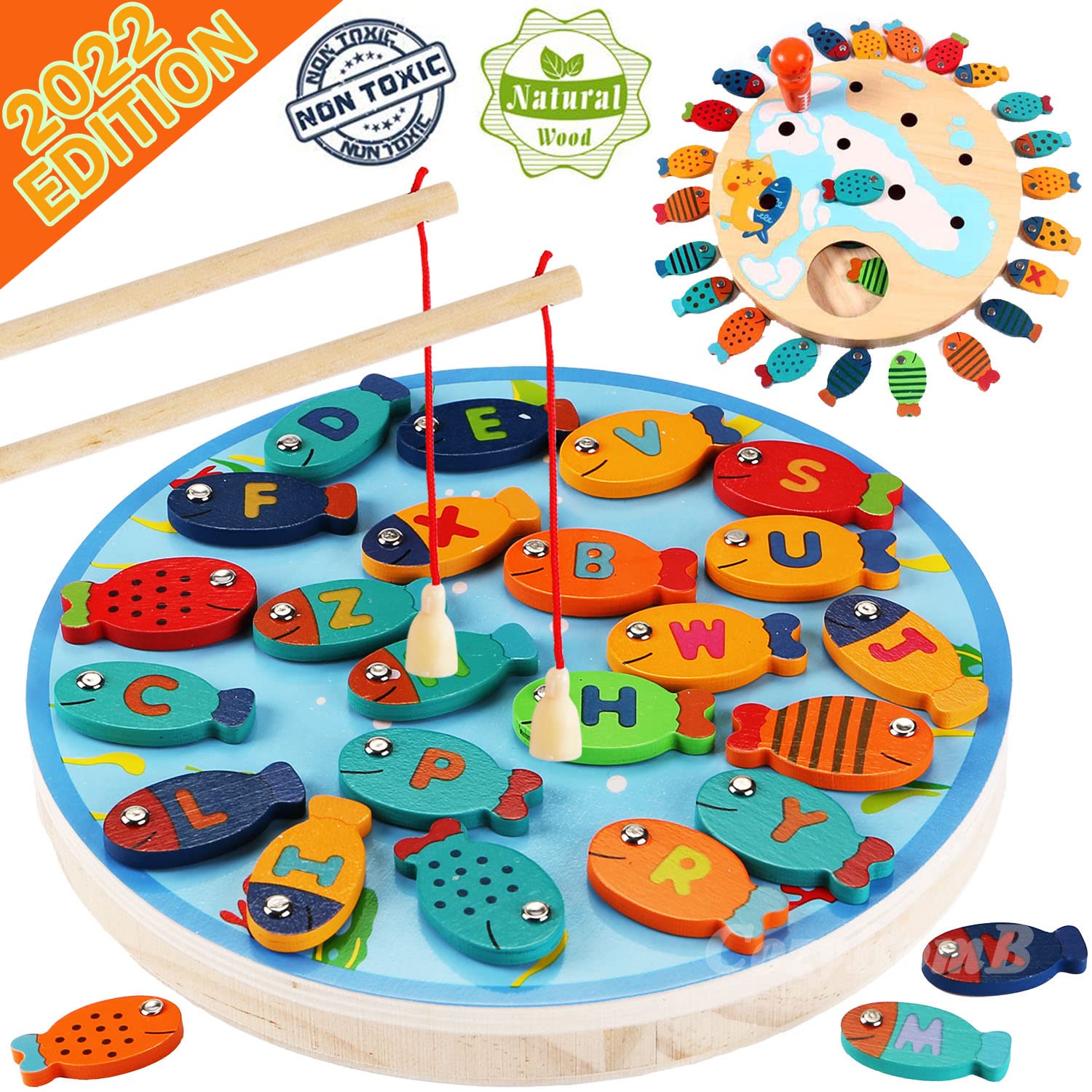 Magnetic Wooden Fishing Game Toy for Toddlers - Alphabet & Counting Learning Toy for 3-5 Year Old Kids | Educational Preschool Board Game for Boys & Girls | Birthday Gift Idea | Fun Math Activity with Magnet Poles | Perfect for Classroom, Home Play & Early Childhood Development