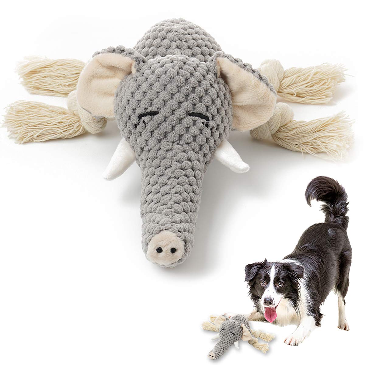 KOL Plush Squeaky Interactive Puppy Dog Toys with Crinkle Paper - Durable Chew Toys for Small & Medium Dogs, Elephant-Shaped Pet Toy - Perfect for Playtime, Training & Teething Relief