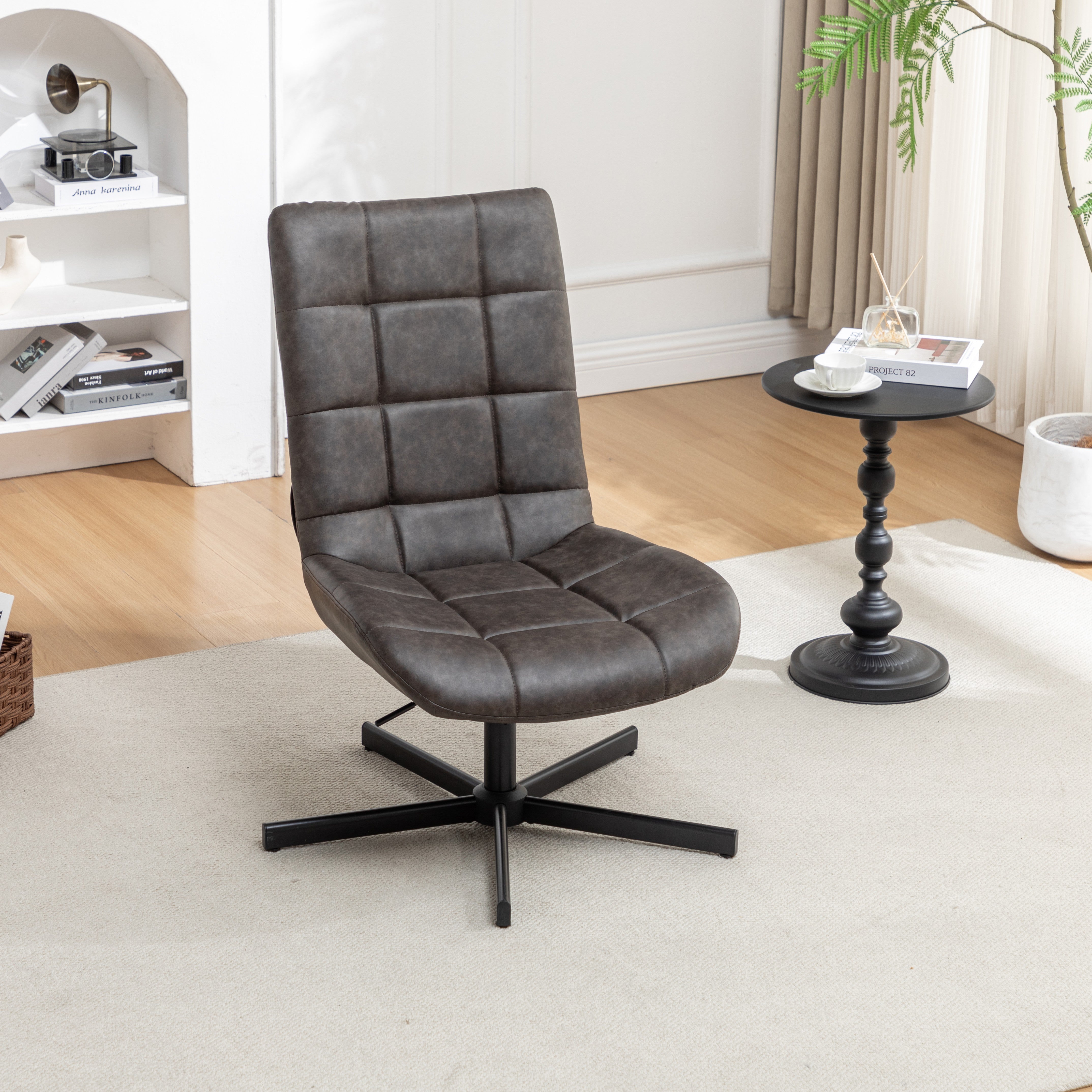 Roundhill Furniture Arlena Faux Leather Tufted Swivel Accent Chair - Modern Living Room Lounge Chair for Home Office, Reading Nook & Bedroom Decor
