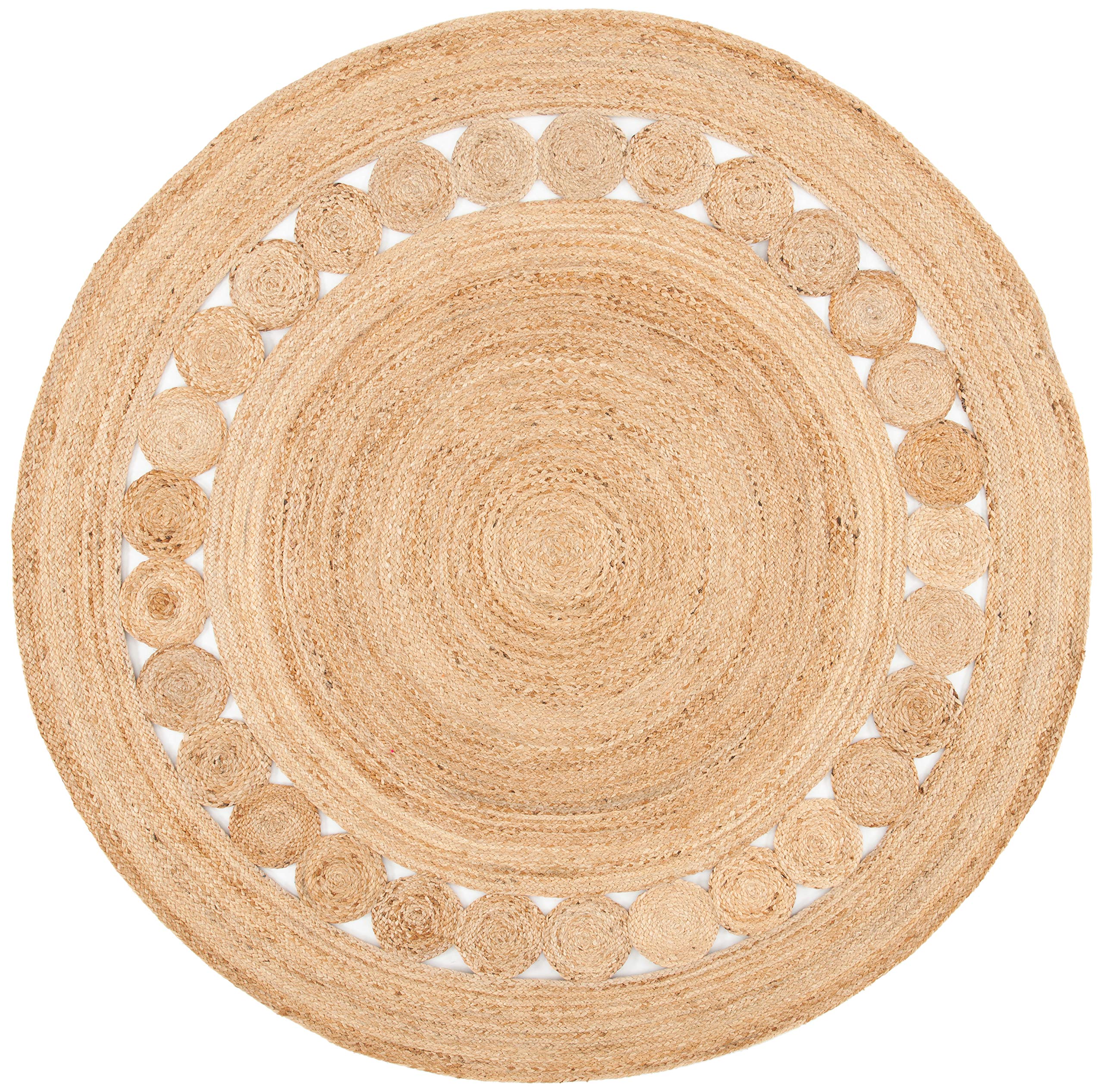 SAFAVIEH Handmade Boho Jute Area Rug 7' Round - Natural Fiber Round Collection NFB306A - Perfect for Living Room, Bedroom & Boho Home Decor