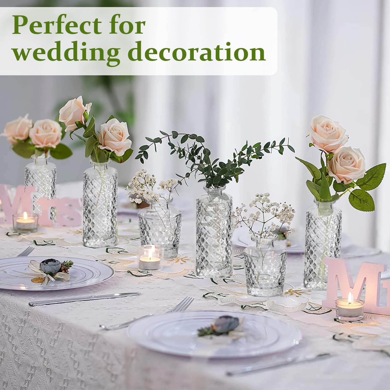 RUCKAE 12-Pack Small Clear Glass Bud Vases - Mini Flower Vases for Wedding Centerpieces, Table Decor, Home Decor & Party Decorations (Transparent) | Perfect for Weddings, Events, Home Floral Arrangements & Gift Packaging