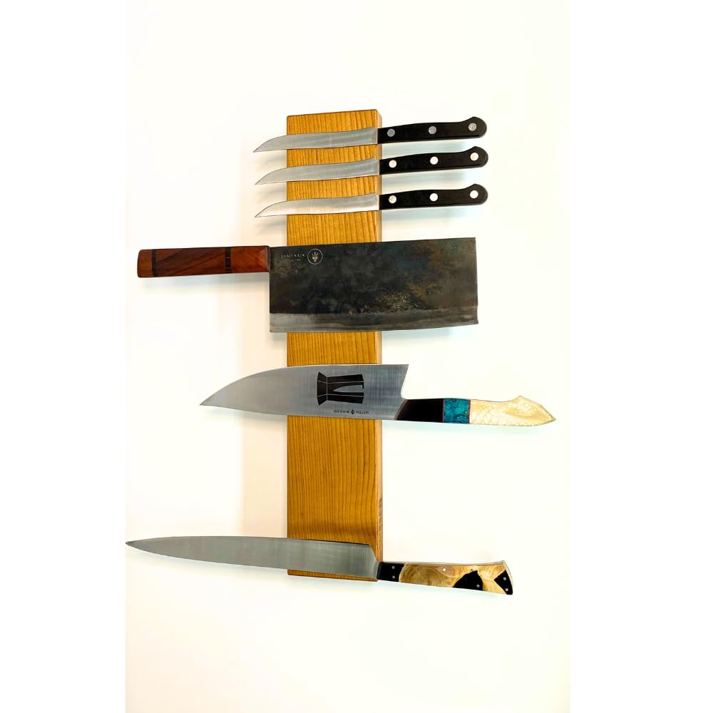 360Knife Block BAR - 4”x18” Guitar-Shaped Wooden Wall Mount Magnetic Knife Holder - Vertical Hanging Knife Storage with Dual Magnet Rows, Solid Wood Construction, Handcrafted in Washington - Perfect for Kitchen Organization & Guitar-Themed Decor