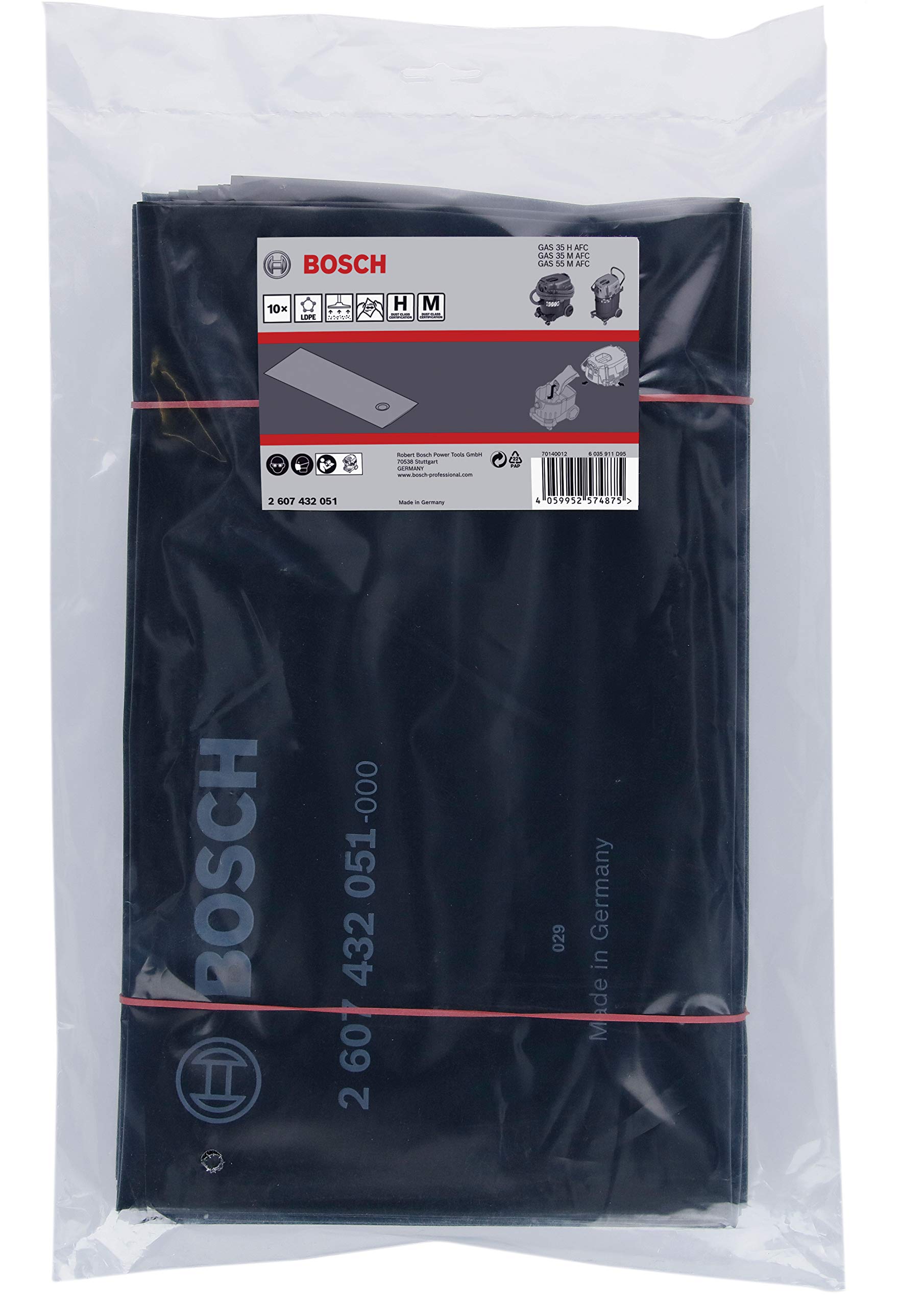 Bosch Professional Bolsas Desechables PE - 10 Unidades para Aspiradores GAS 35 H AFC, GAS 35 M AFC y GAS 55 M AFC - Ideal para Limpieza Profesional en Talleres y Construcción