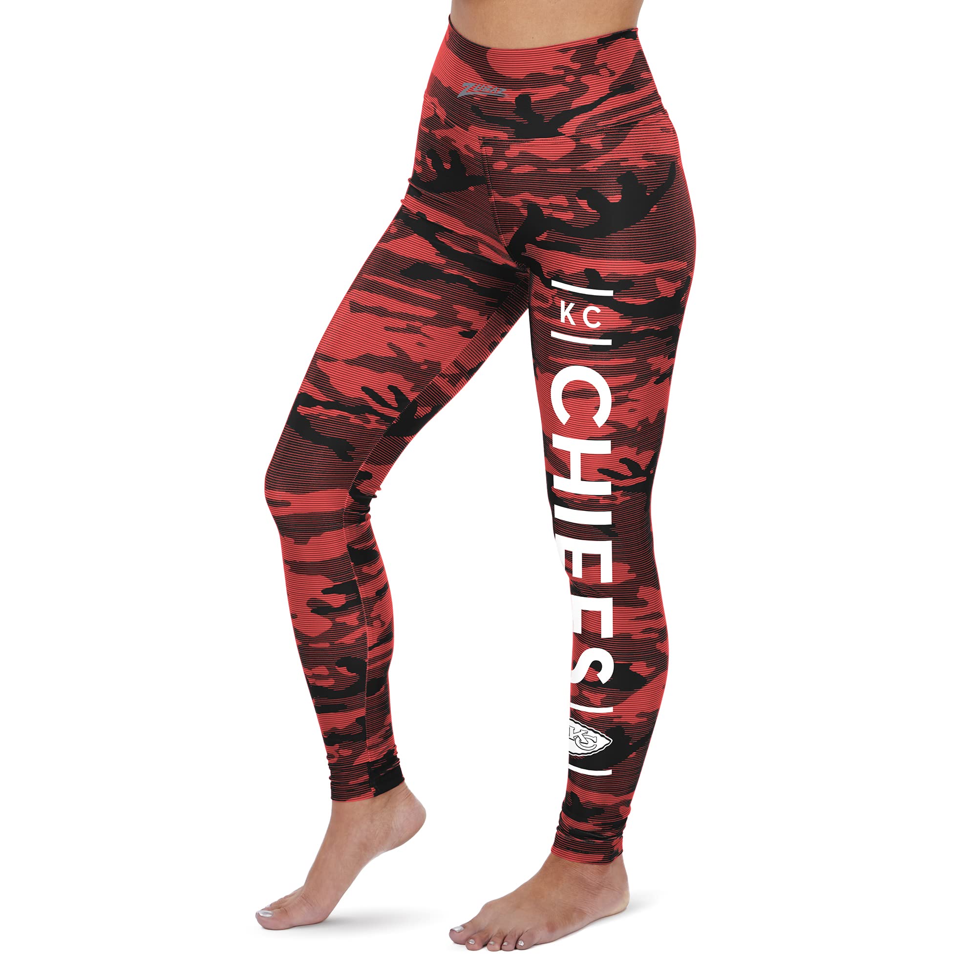 Zubaz NFL Women's Camo & Striped Leggings - Team Colors - Comfortable Workout & Game Day Pants for Football Fans