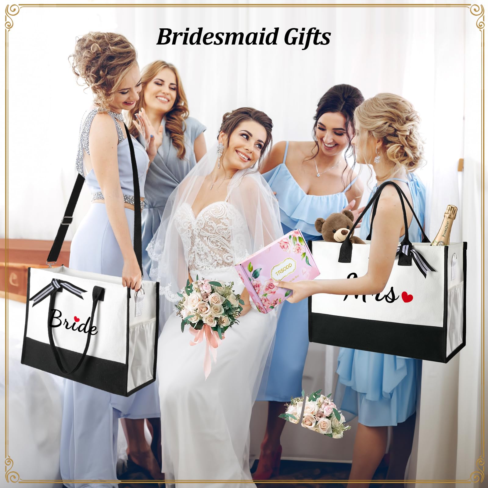 TRSODD Best Friend Birthday Gifts for Women - Personalized Canvas Tote Bag with Zipper Pocket & Shoulder Strap | Unique Sister Christmas Gift Ideas | Perfect for Beach Trips, Overnight Stays & Makeup Storage | Includes Gift Box & Card