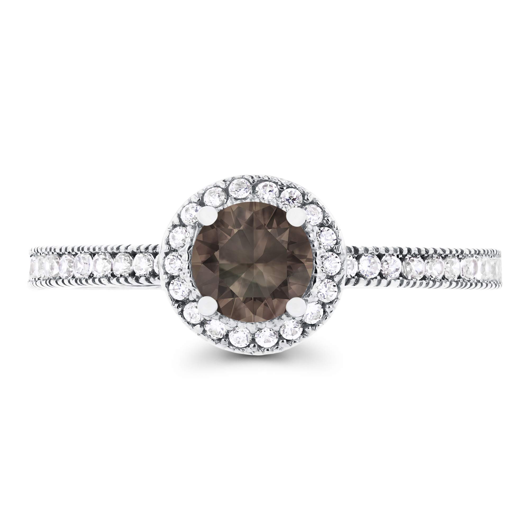 14K White Gold Halo Engagement Ring with 5mm Natural Birthstone & Created White Sapphire - Size 7 for Women | Perfect for Proposals, Anniversaries & Special Occasions