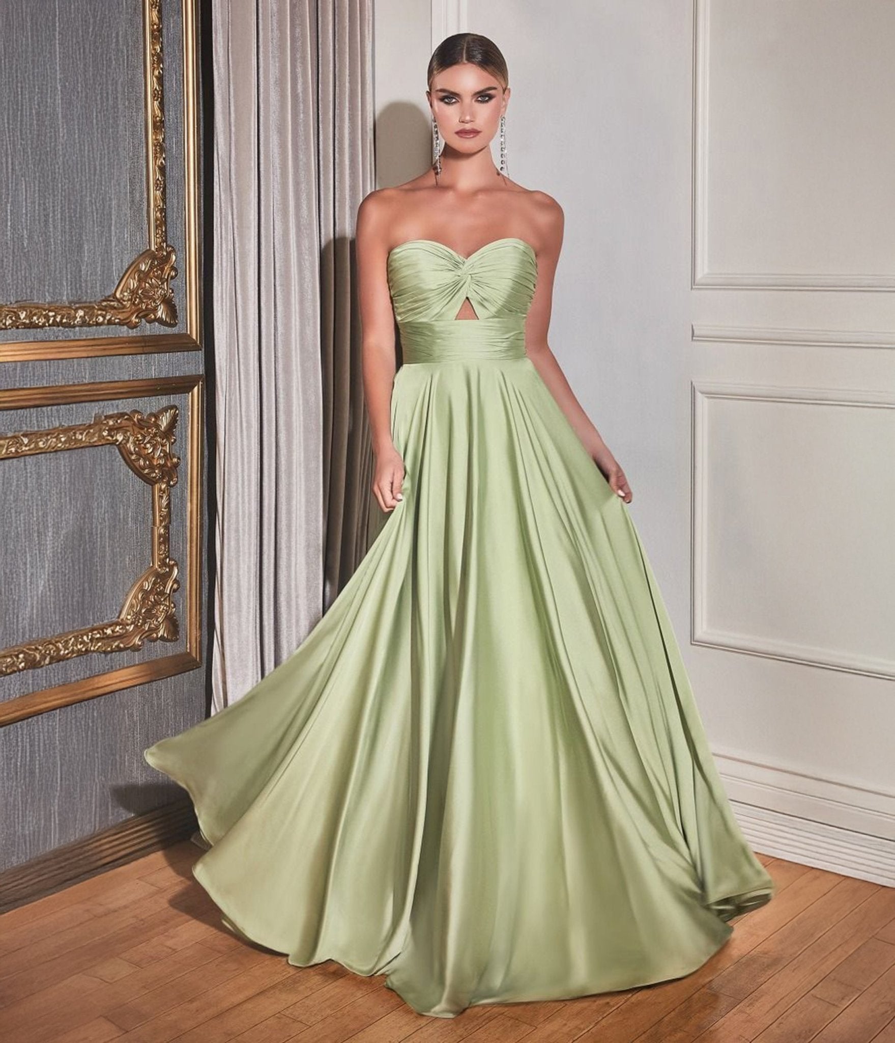 Ladivine by Cinderella Divine Sage Green Long Satin Strapless Keyhole Prom Dress for Homecoming, Formal Events & Evening Parties