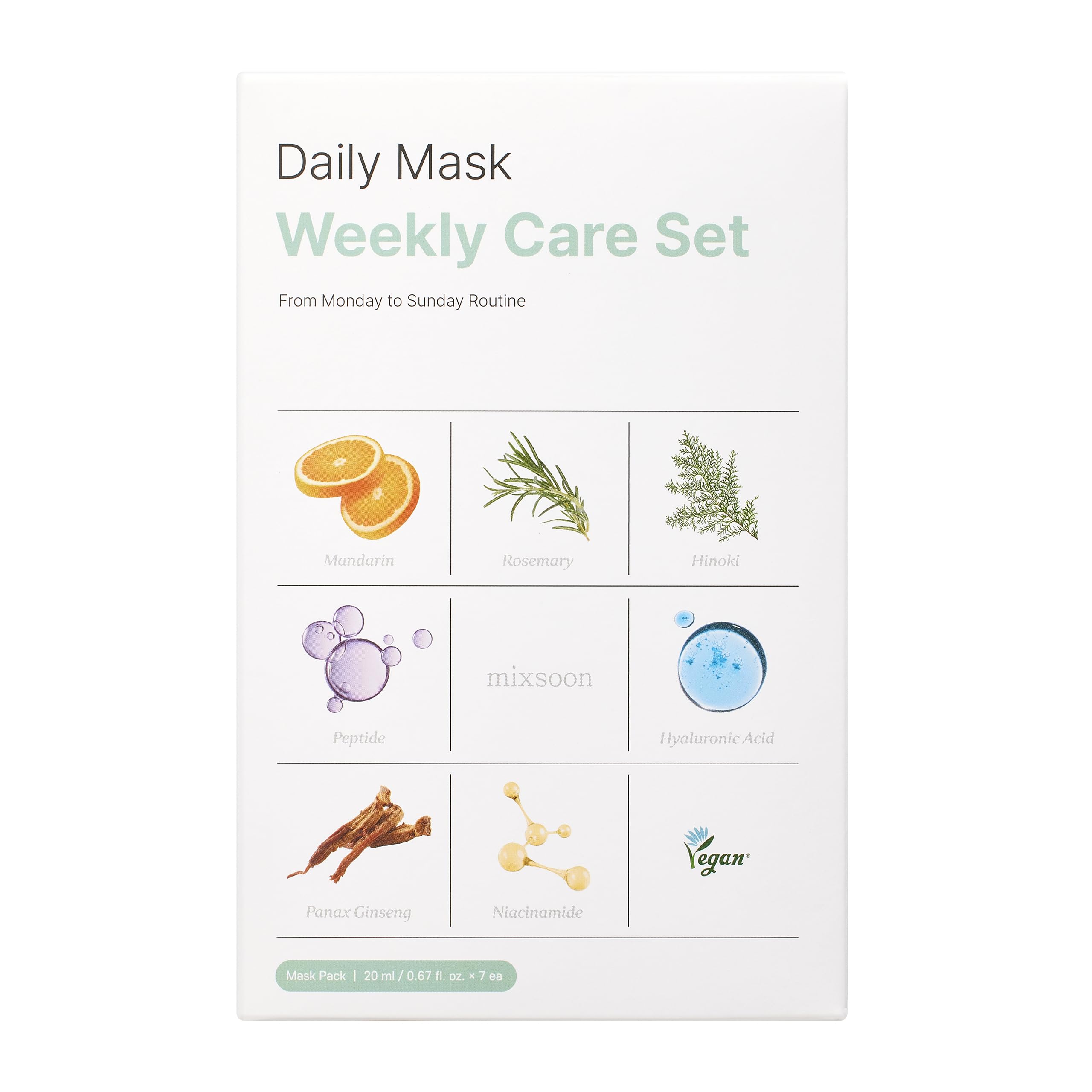 Mixsoon Korean Glass Skin Care Mask Set - 7 Sheet Masks for Daily & Weekly Use