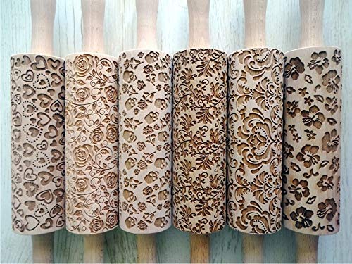6-Piece Laser Engraved Embossing Rolling Pin Set for Homemade Cookies - Custom Patterns - Perfect for Baking, DIY Crafts & Holiday Cookie Decorating