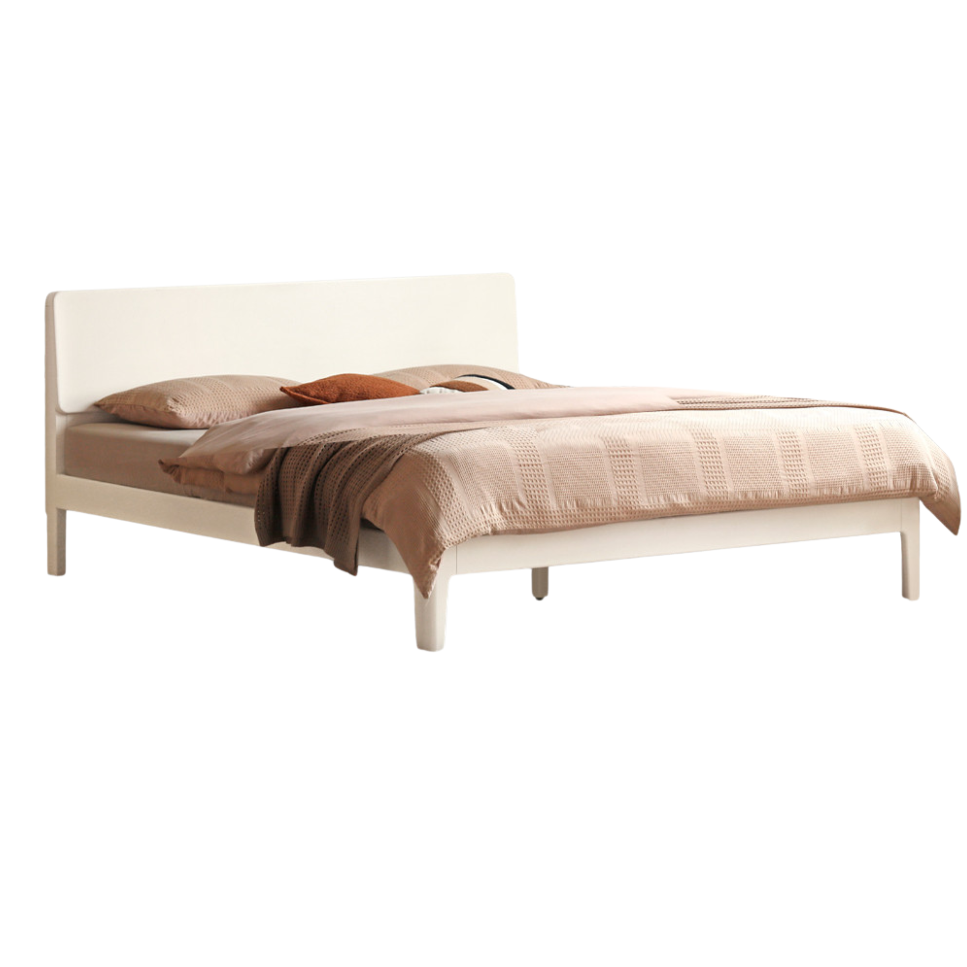 Modern Simple Cream Style Poplar Solid Wood Bed - Sturdy & Elegant for Master Bedroom, Guest Room, or Kids Room