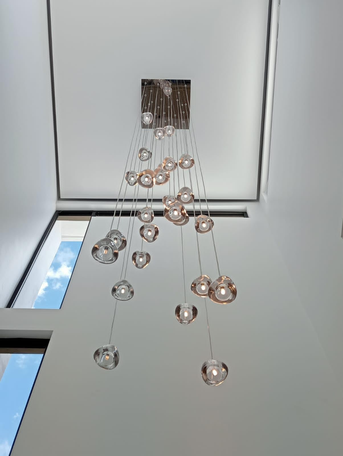 Modern Crystal Chandelier LED Pendant Light - 26-Light Square Raindrop Ceiling Fixture with Crystal Balls (19.7