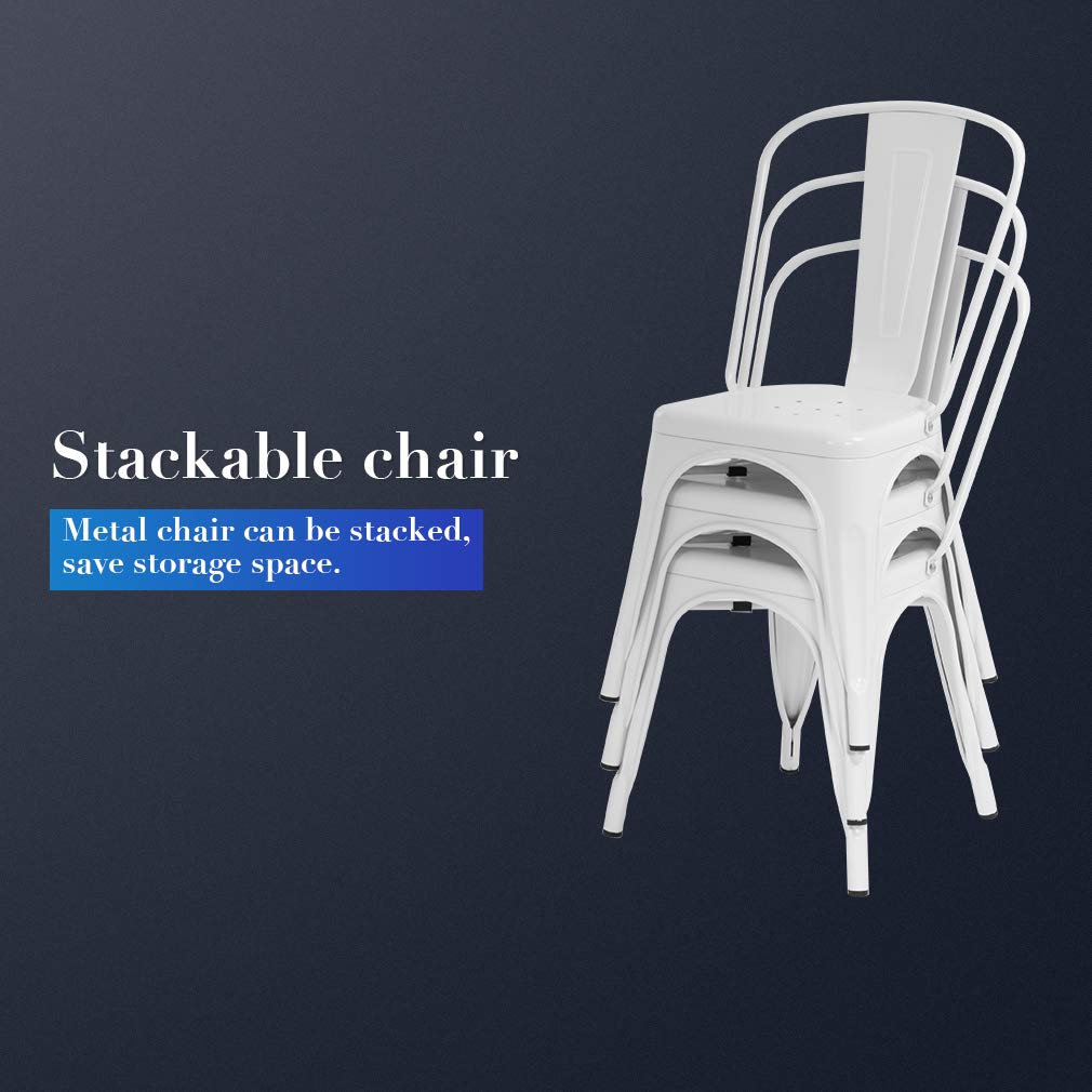 FDW Metal Dining Chairs - Stackable Indoor/Outdoor Tolix Style Chairs for Restaurant, Bar, Kitchen & Patio - Cream - Perfect for Home Dining, Cafe, Bistro & Outdoor Entertaining
