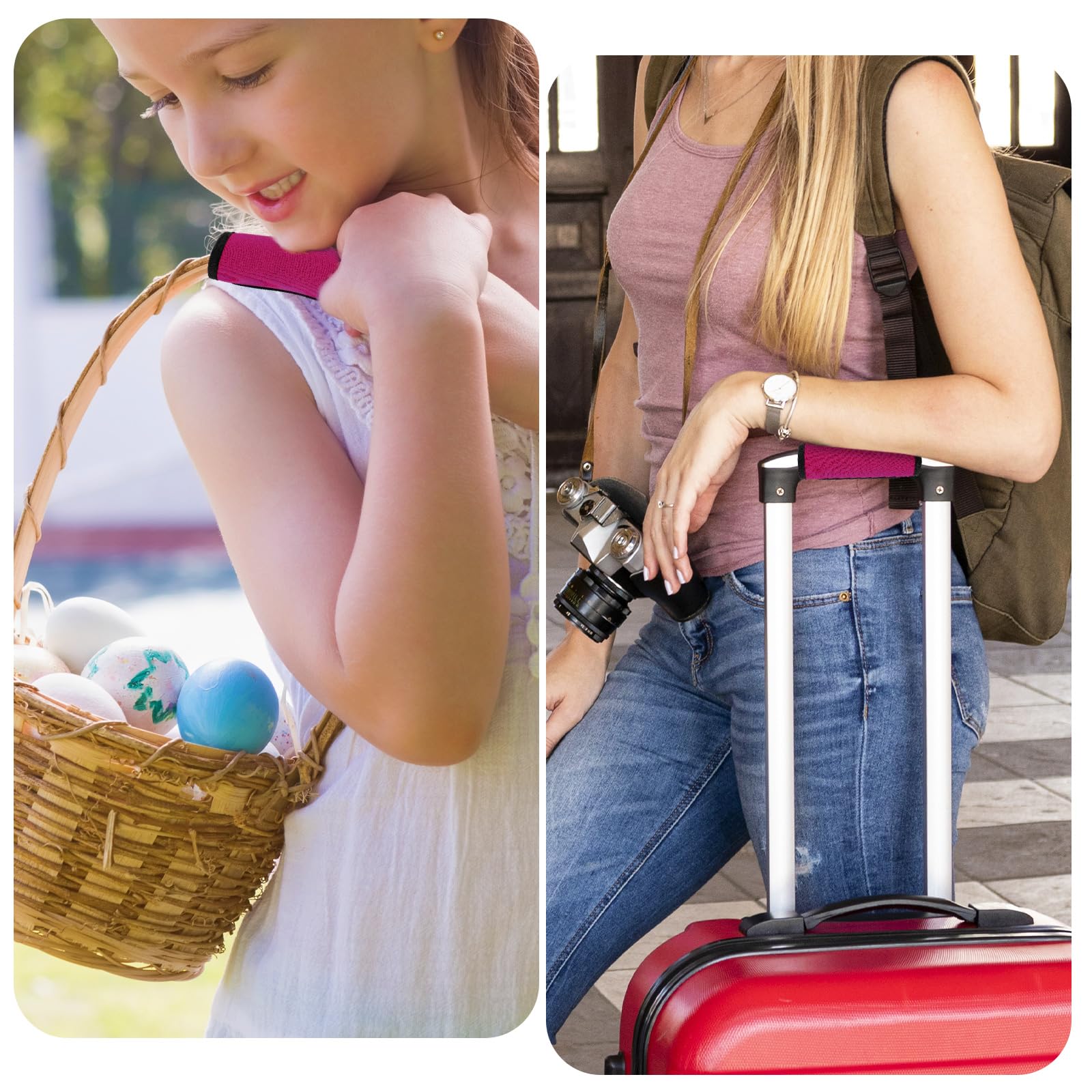 2-Pack Rose Red Neoprene Luggage Handle Wraps for Suitcases - Soft Travel Essential Bag Handle Covers with Non-Slip Grip | Perfect for Airport Identification & Comfortable Carrying