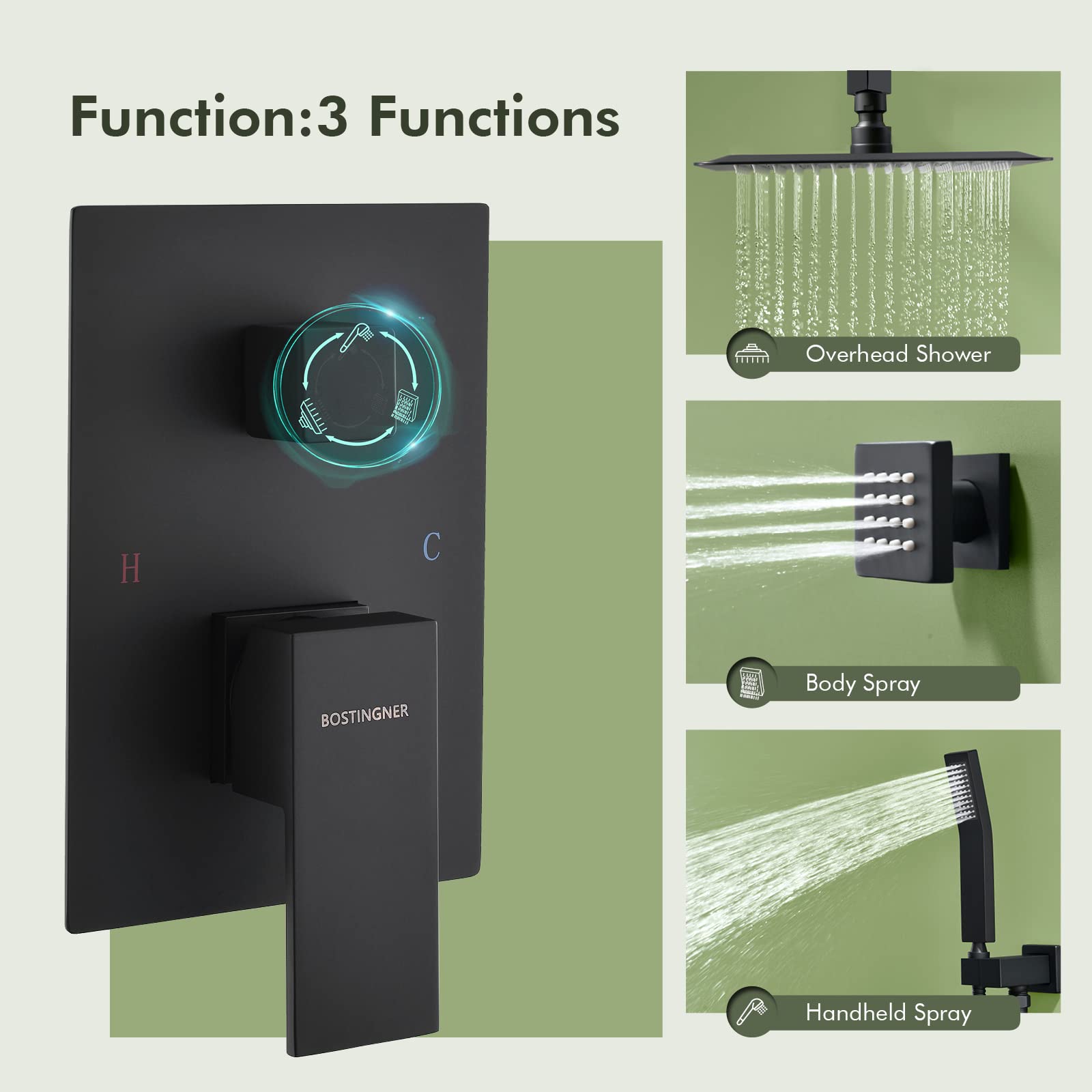 Premium Matte Black Shower System with 10 Inch Rain Shower Head, Handheld Spray & Body Jets - 3 Way Ceiling Mount Shower Faucet Set with Pressure Balanced Valve for Luxurious Spa Experience at Home