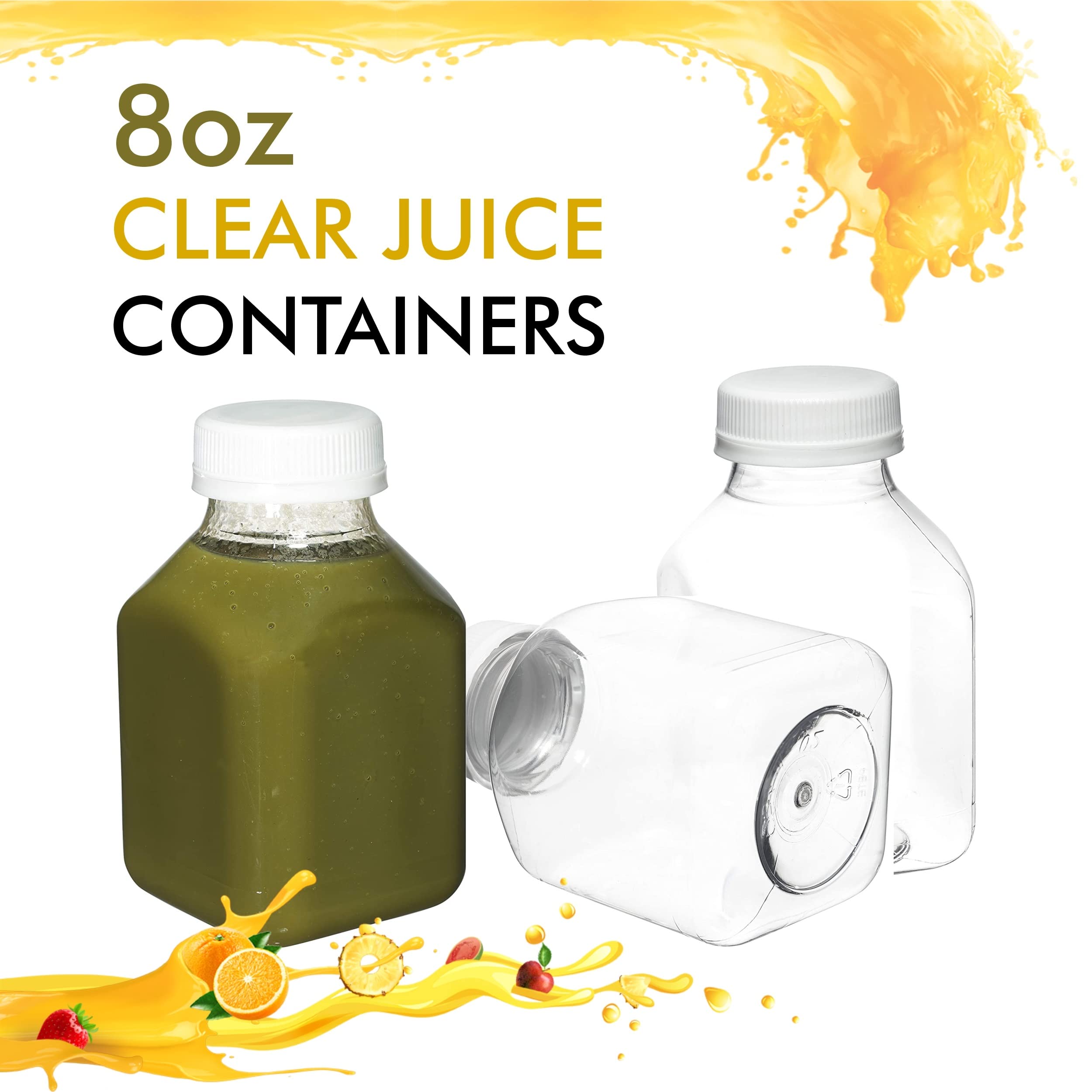 100 Pack 8oz Clear Plastic Juice Bottles with Tamper Evident Caps - BPA Free Reusable Smoothie & Beverage Containers for Juicing, Meal Prep, Picnics, Restaurants & Home Use - EcoQuality Food Grade Storage Bottles