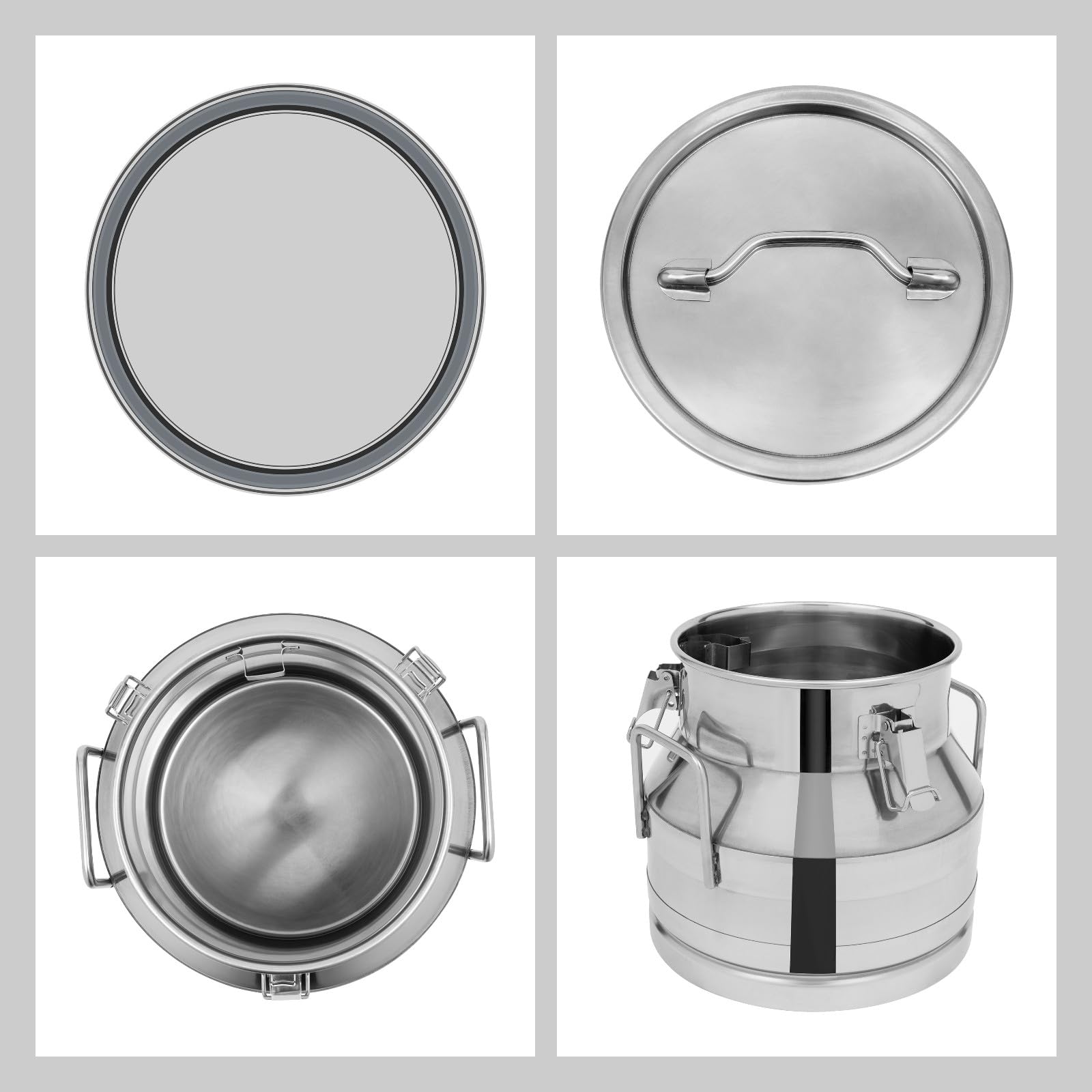 12L/3.16 Gallon Stainless Steel Milk Can with Silicone Lid - Food Grade Wine Pail, Brewing Bucket & Storage Jug - Easy Open Design for Dairy, Beverage & Home Brewing - Perfect for Farm, Kitchen & Winemaking