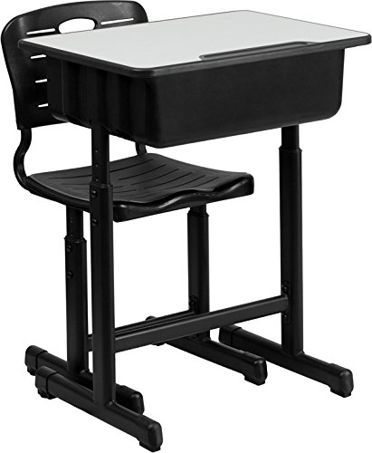 Adjustable Height Kids Study Desk and Chair Set with Sturdy Black Metal Frame (23.625