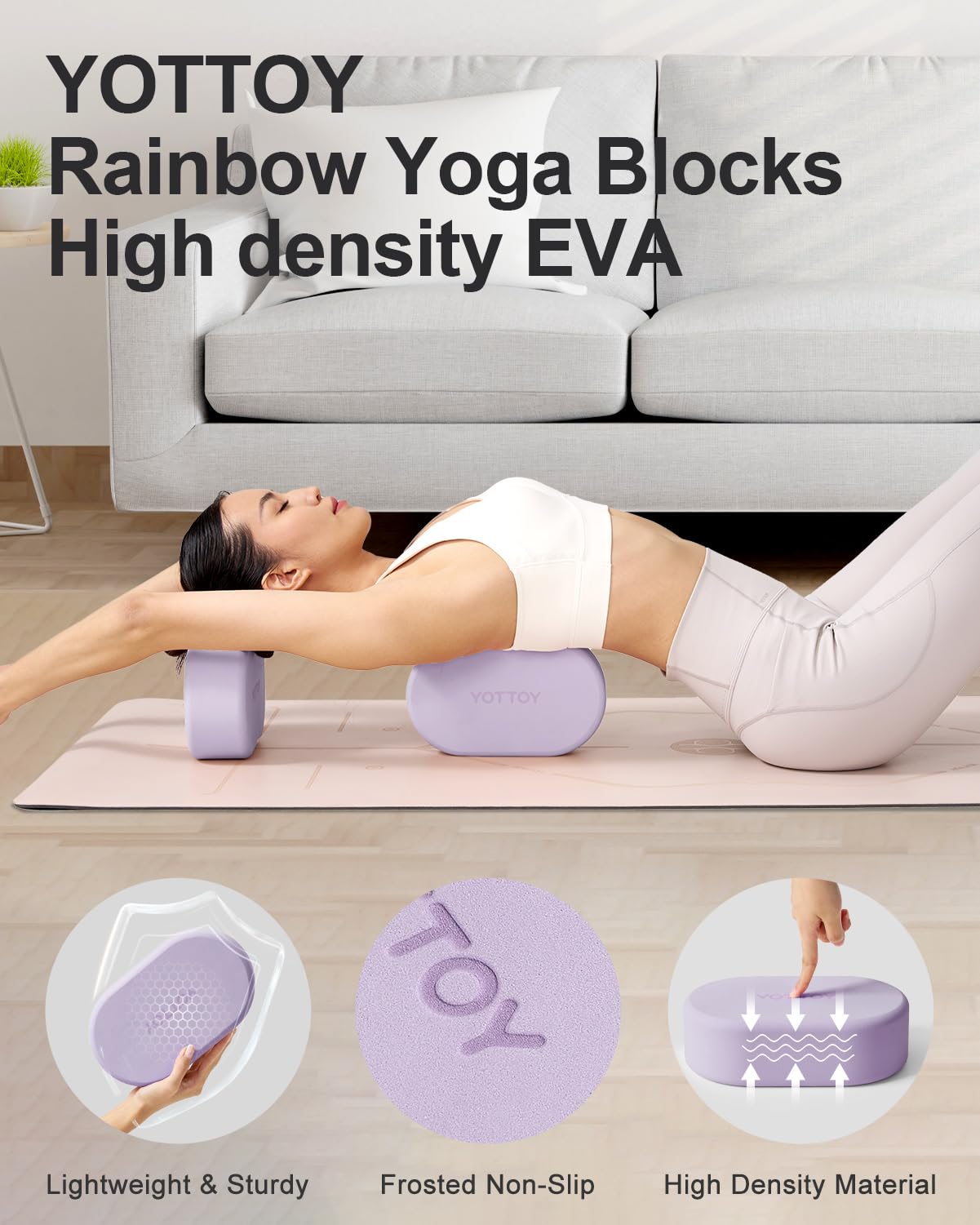YOTTOY Non-Slip Foam Yoga Blocks (2-Pack) - Premium Yoga Bricks for Women & Kids - Ideal for Yoga, Pilates, Stretching & Meditation - Perfect for Home, Studio & Gym Workouts