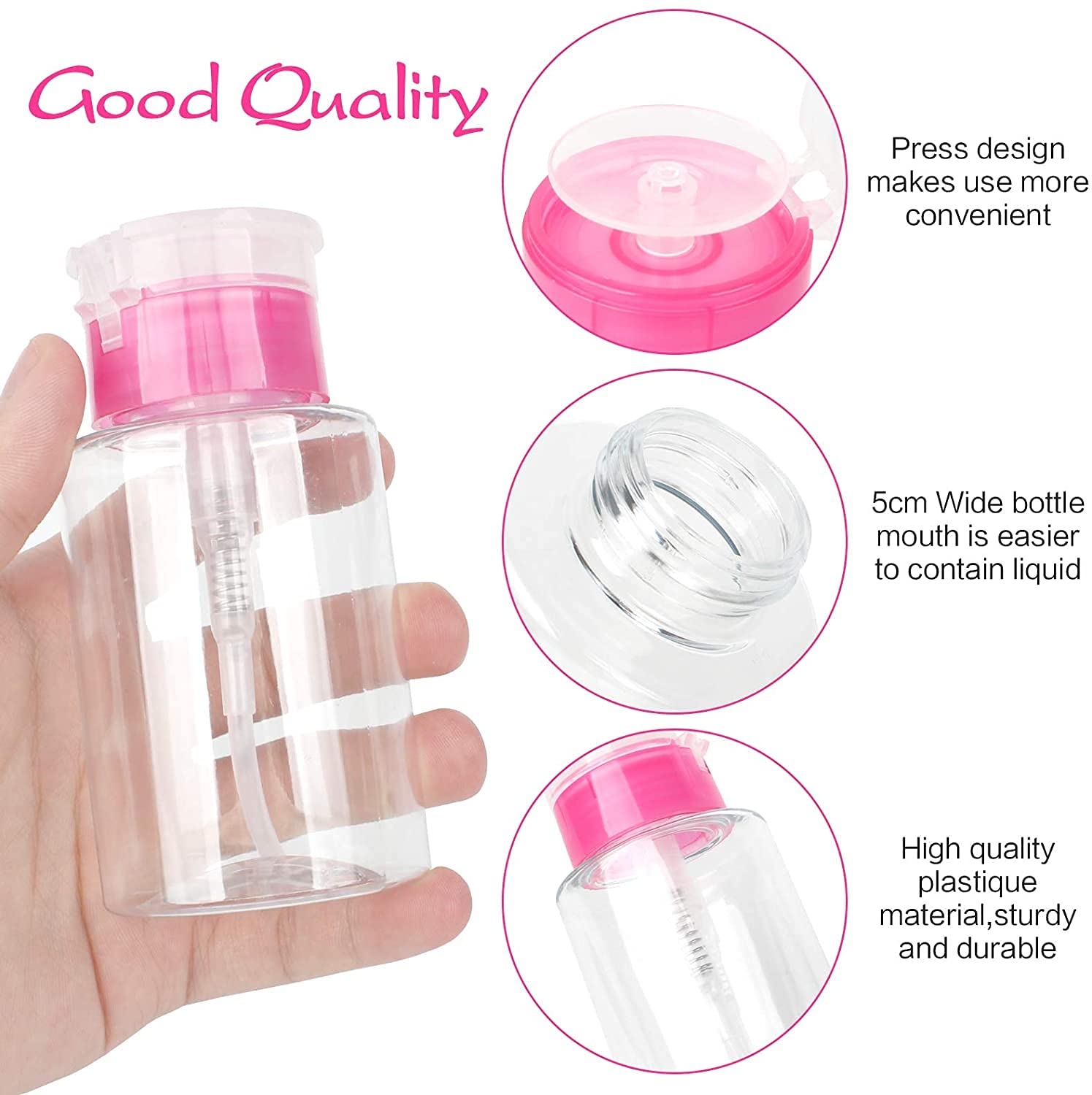 2PCS 180ml Empty Nail Polish Remover Pump Bottles - Push Down Dispenser for Nail Polish & Makeup - Perfect for Salon, Home & Travel Use