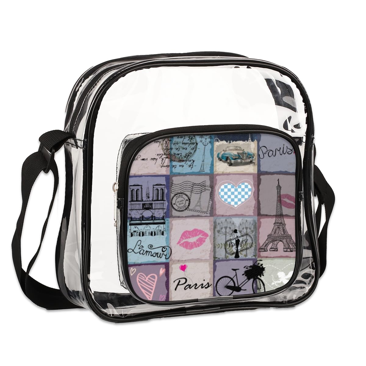 Mularoka Retro Color Clear Crossbody Purse Bag - Purple & Pink Transparent Stadium Approved Bag for Women & Men | Perfect for Festivals, Sports Events, Concerts & Travel