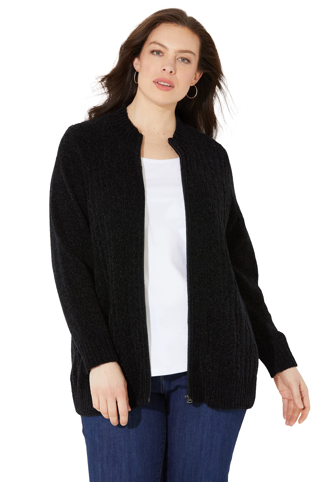 **Catherine's Women's Plus Size Cozy Chenille Zip-Up Cardigan Sweater - Perfect for Casual Wear, Lounging & Fall Layering**