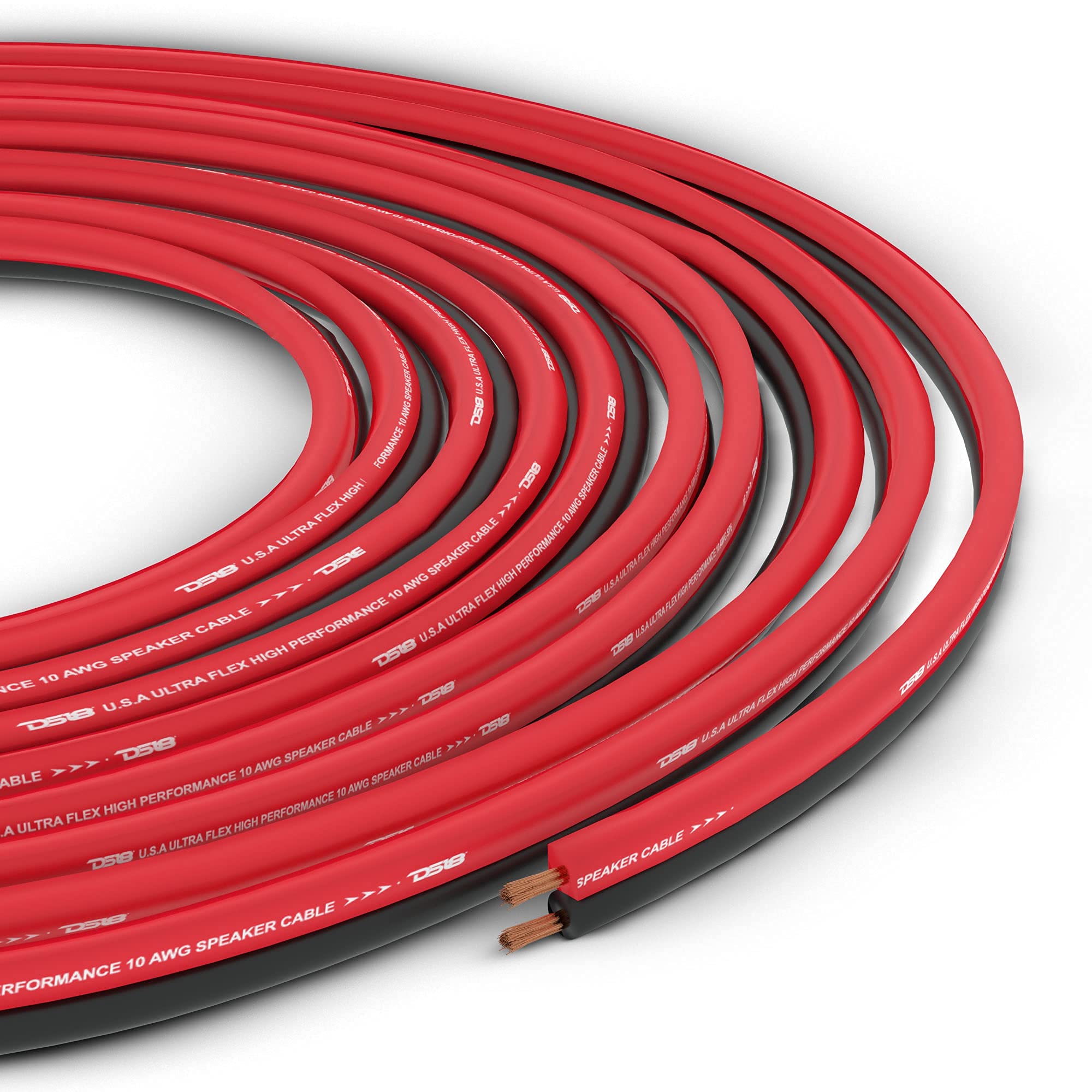 DS18 SW-10GA-100RB 10 Gauge Ultra Flexible Speaker Wire - 100ft Red & Black Oxygen-Free Copper Audio Cable for Home Theater, Car Stereo & Professional Sound Systems