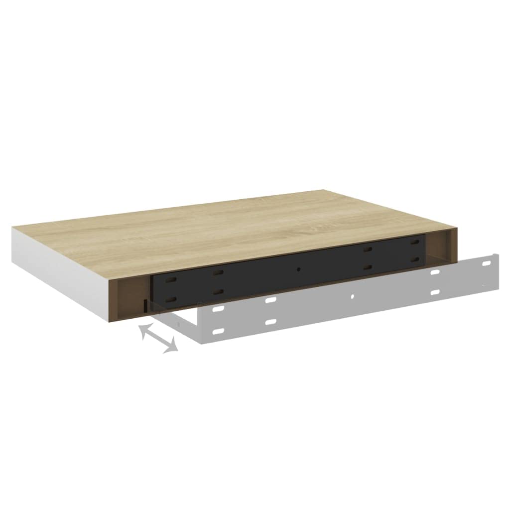 Floating Wall Shelves Set of 2 - Oak & White MDF Display Storage Shelves (19.7