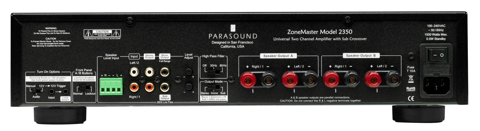 Parasound ZM2350 High-Performance Stereo Power Amplifier - 2 x 350W for Home Audio & Professional Studio Use