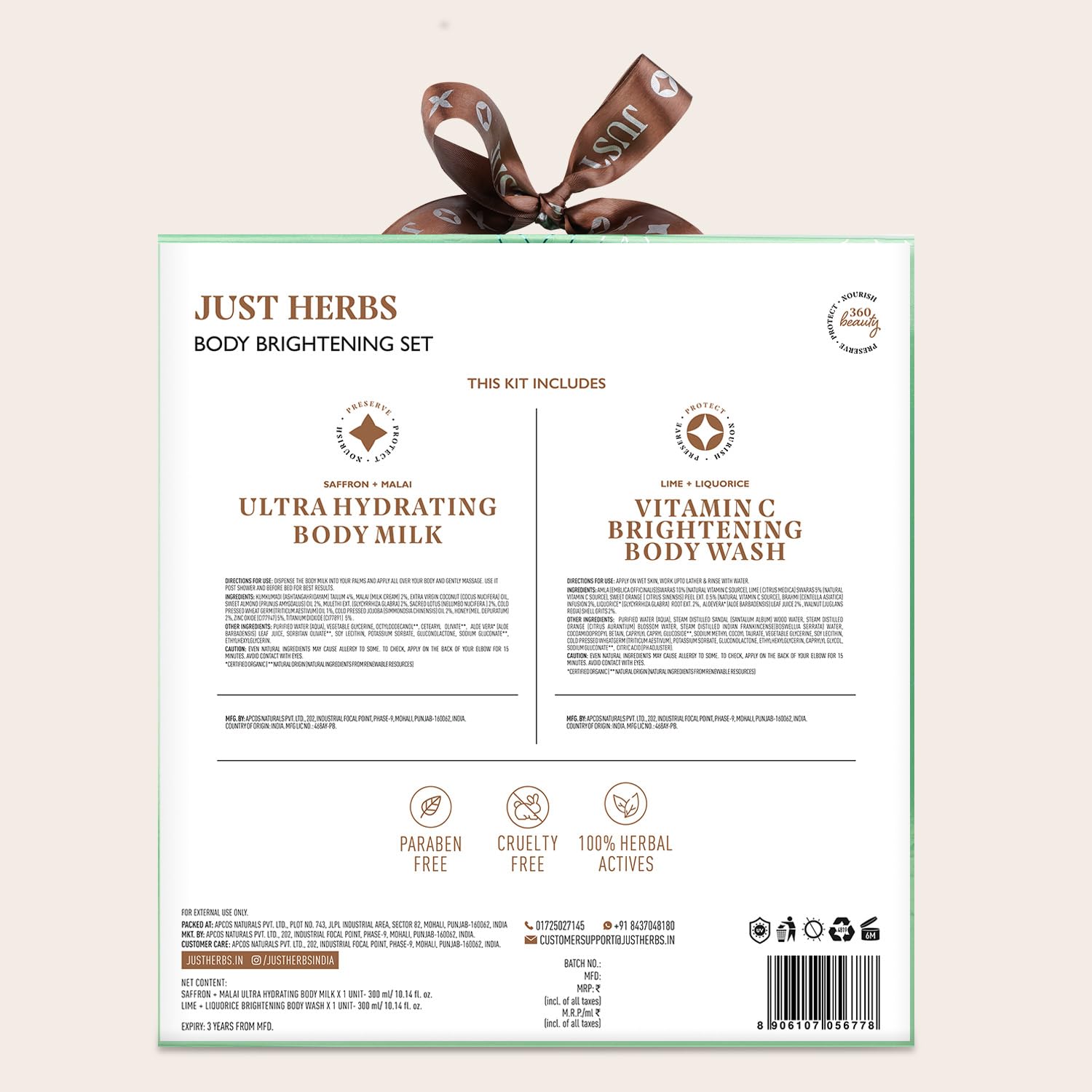 Just Herbs Saffron Malai Body Milk & Charcoal Body Wash Gift Set - Detox & Hydrate Hydraclean Kit for Men & Women (2 x 300ml) | Perfect for Spa Day, Self-Care Routine & Gifting