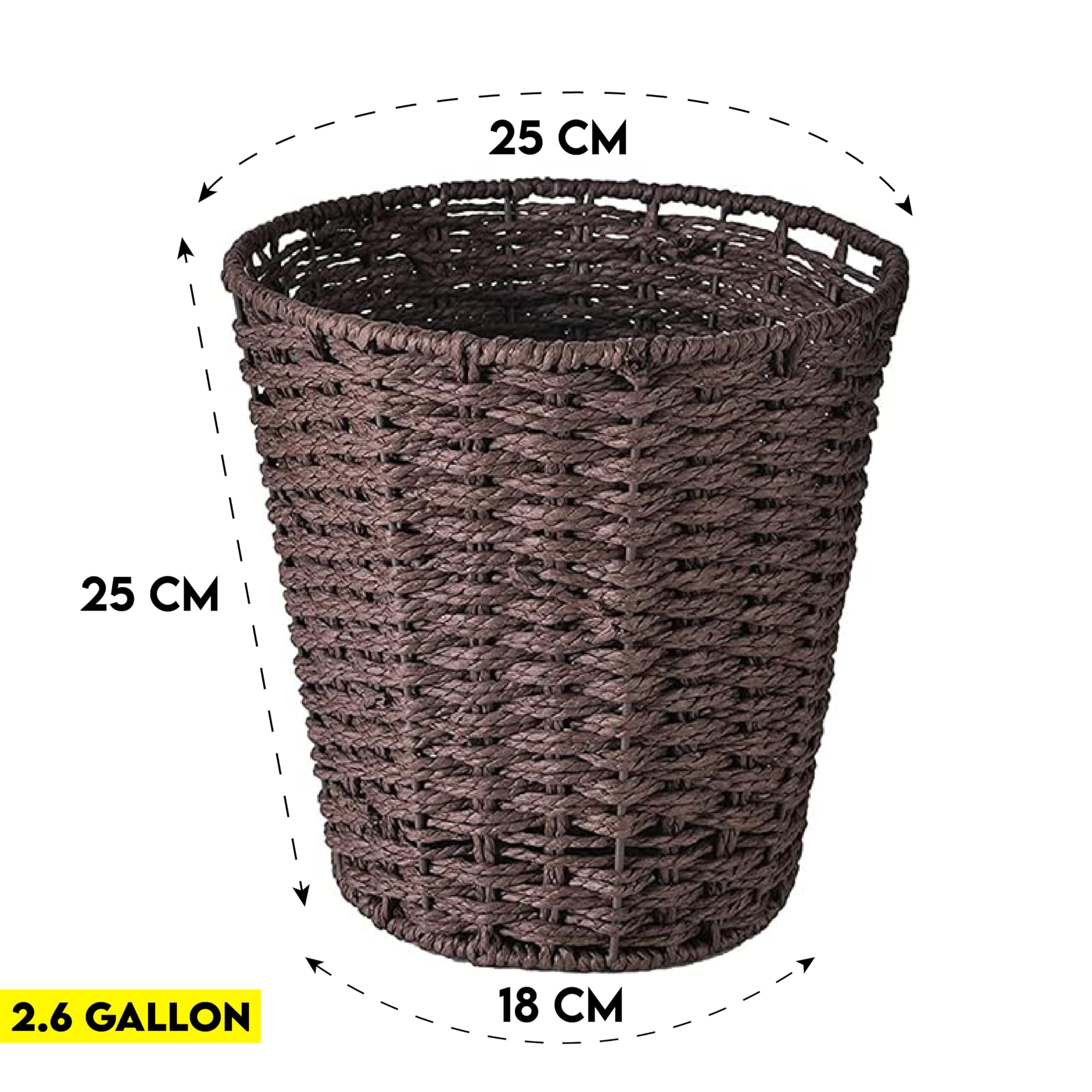 Round Wicker Waste Basket - Natural Woven Paper Bin Trash Can for Bedroom, Bathroom, Office & Home Decor - Eco-Friendly Brown Rubbish Basket for Living Room, Dorm, Kitchen & Bath Organization