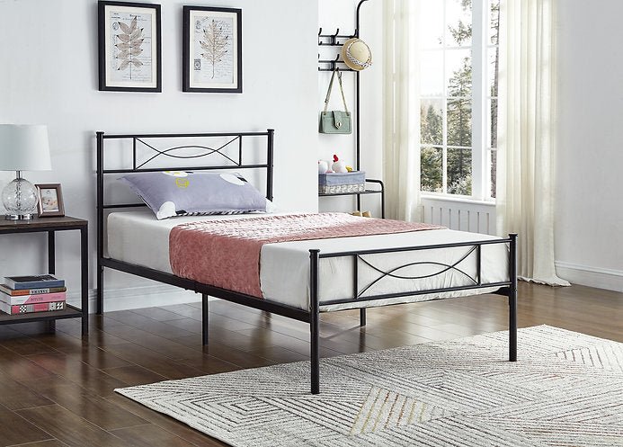 Black Metal Bed Frame with Sturdy Mattress Support - Heavy Duty Platform Bed for Bedroom, Guest Room, Dorm & Apartment