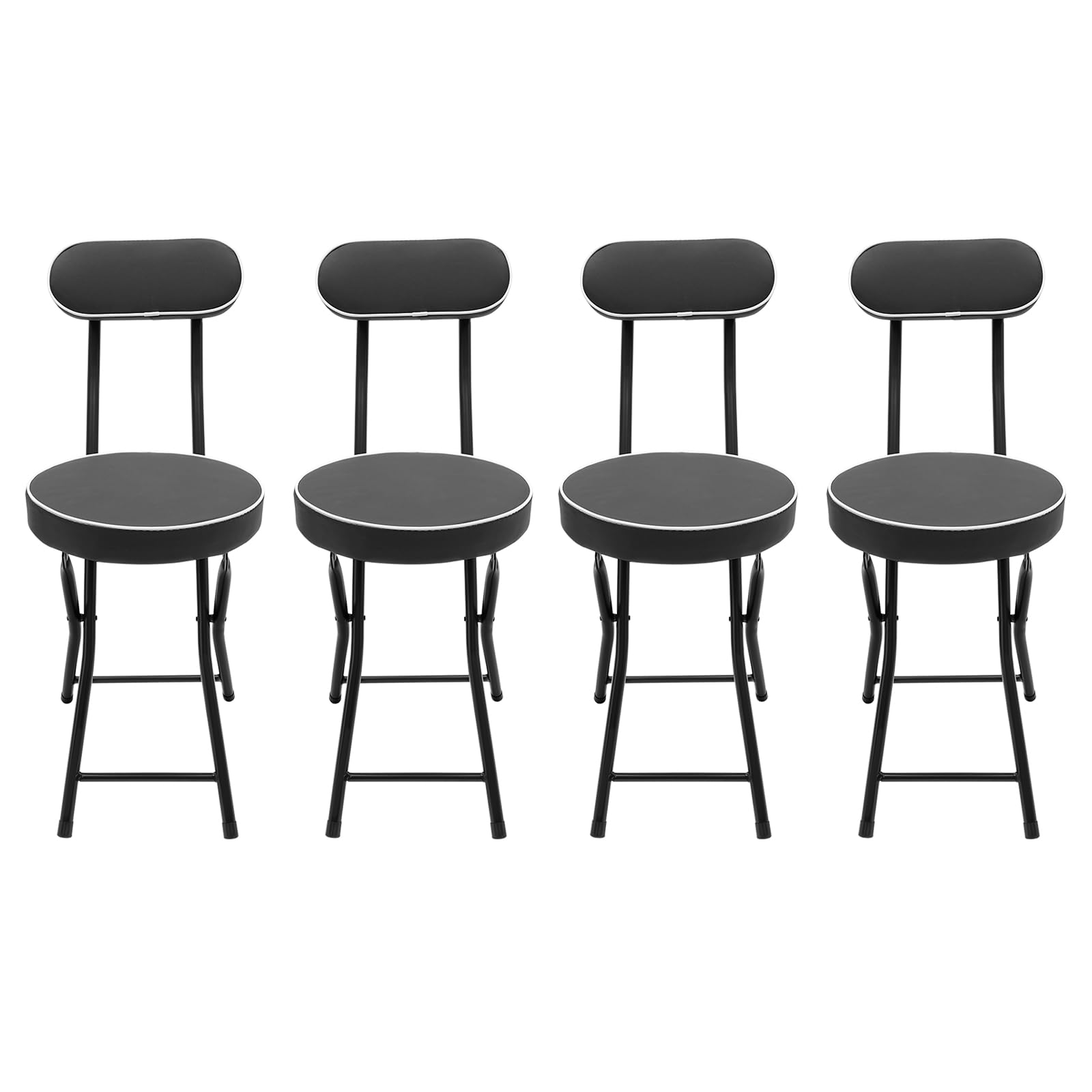 LOYALHEARTDY 4 Pack Foldable Stool with Backrest & Cushion - 18.9 Inch Portable Padded Bar Stool for Camping, Kitchen, Home Office, Outdoor, Parties & Events (Black)