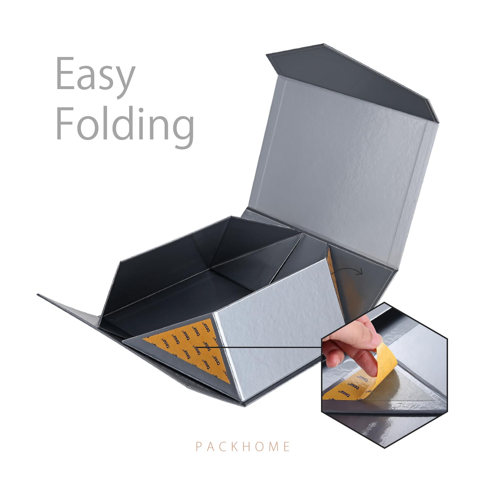 PACKHOME 9x6.5x3.8 Inches Magnetic Closure Gift Box for Men - Collapsible Rectangle Packaging Box with Glossy Gray Finish | Perfect for Jewelry, Watches, Cologne & Luxury Gifts