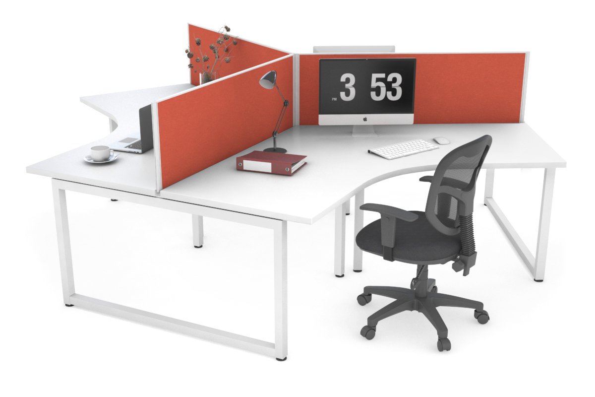 Quadro Loop Legs 3-Person 120 Degree Office Workstation - Modular Desk for Collaborative Workspaces & Team Projects
