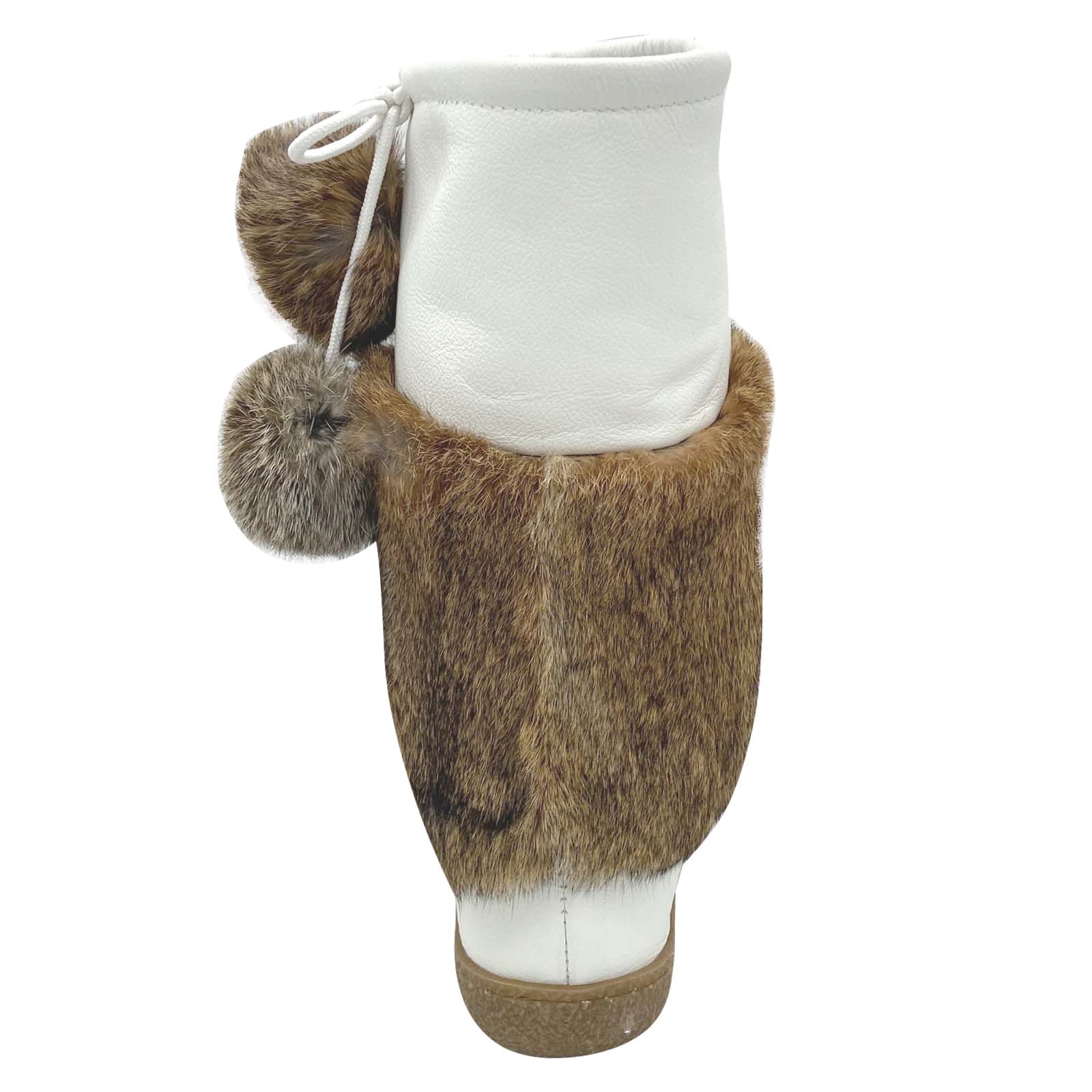 Women's Warm Leather Mid-Calf Fur Mukluks Boots - White & Old Brown | Winter Snow Shoes for Women, Cozy Outdoor & Indoor Wear