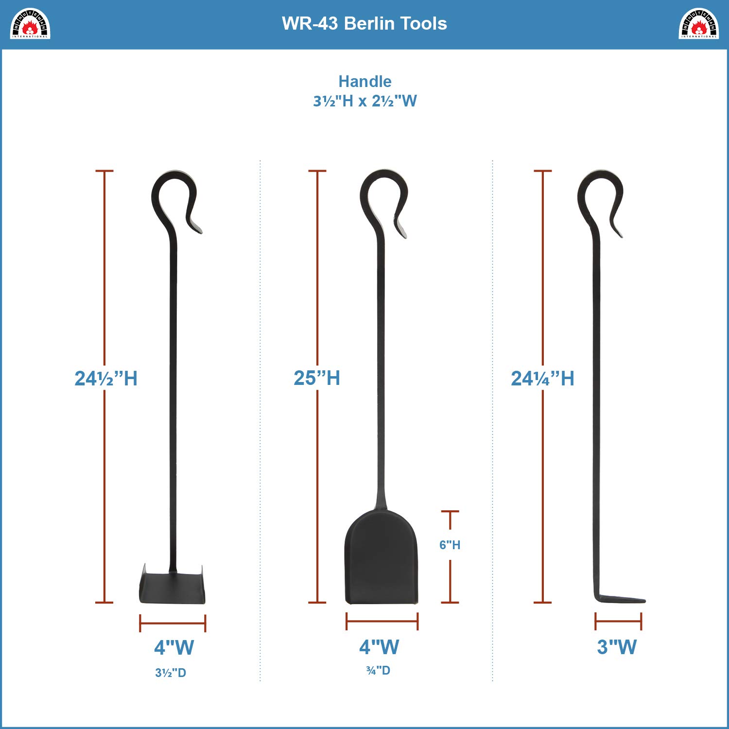 Berlin 4-Piece Wrought Iron Fireplace Tool Set - Black - Heavy Duty Fireplace Accessories for Wood Burning Stoves & Fire Pits (Poker, Shovel, Brush, Tongs)