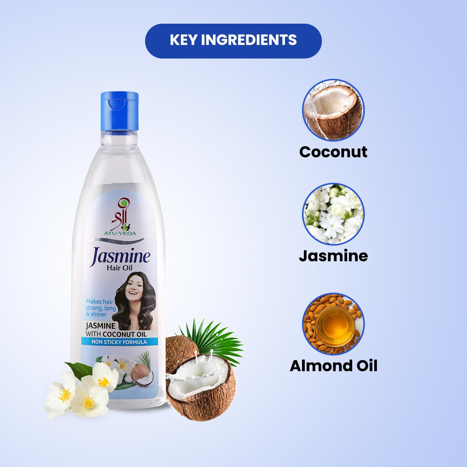 Shree Ayurveda Jasmine Coconut Hair Oil with Vitamin E - 500ml | Natural Hair Growth Treatment for Strong, Thick & Shiny Hair | Anti-Dandruff & Hair Repair Solution | Non-Sticky Formula for Daily Use | Perfect for Dry, Damaged Hair & Scalp Care