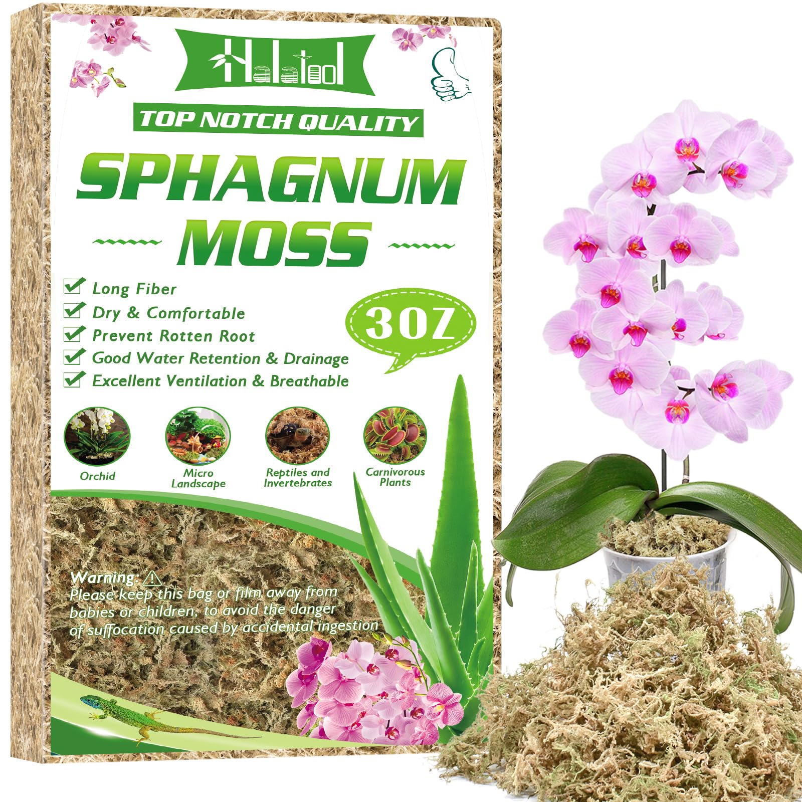 Premium Long Fiber Sphagnum Moss 3OZ (4QT) - Natural Dried Orchid Moss for Repotting Carnivorous Plants, Succulents, Terrariums & Reptile Habitats - Ideal for Indoor Gardening, Orchid Care & Reptile Bedding