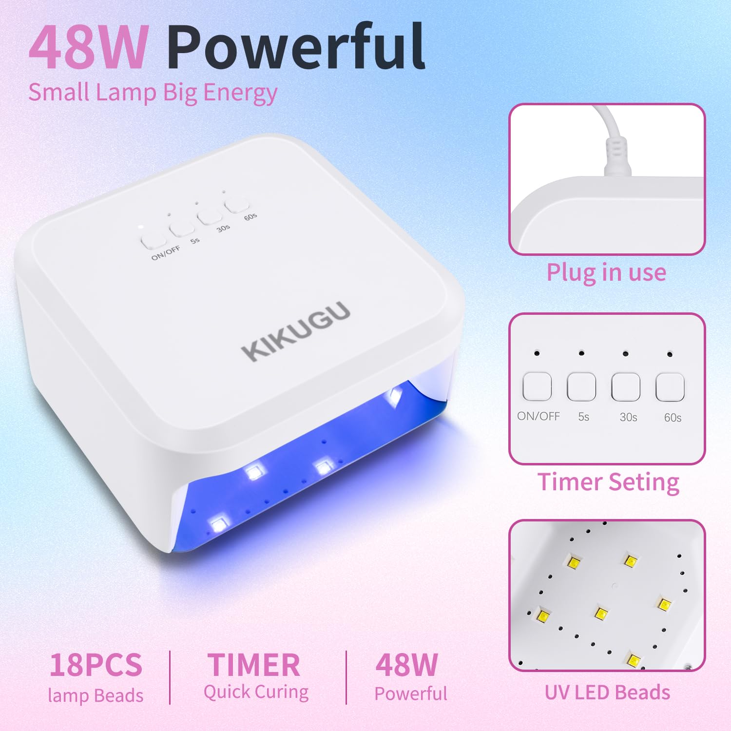 Professional UV LED Nail Lamp for Gel Polish - 18W Fast Curing with Auto Sensor, 18 LED Beads - Perfect for Salon & Home Manicures (White) | At-Home Nail Care & Professional Salon Use