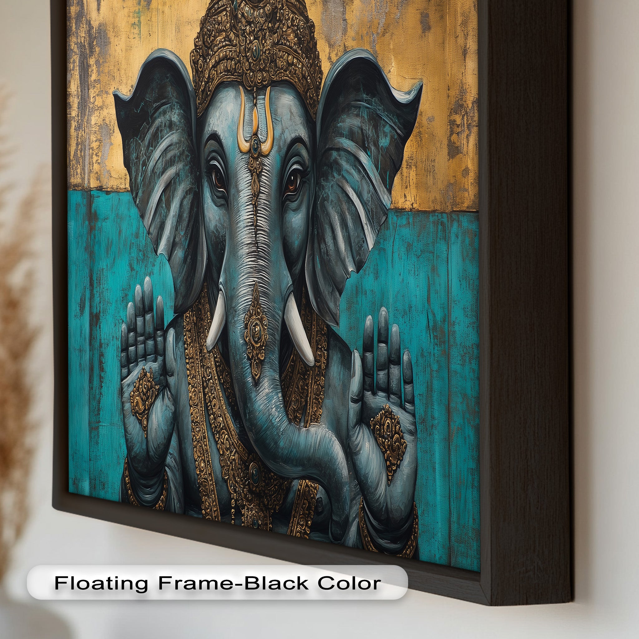Blue Ganesha Wall Art - Handmade Religious Oil Painting for Home Decor & Spiritual Meditation | Perfect for Living Room, Bedroom, or Prayer Space